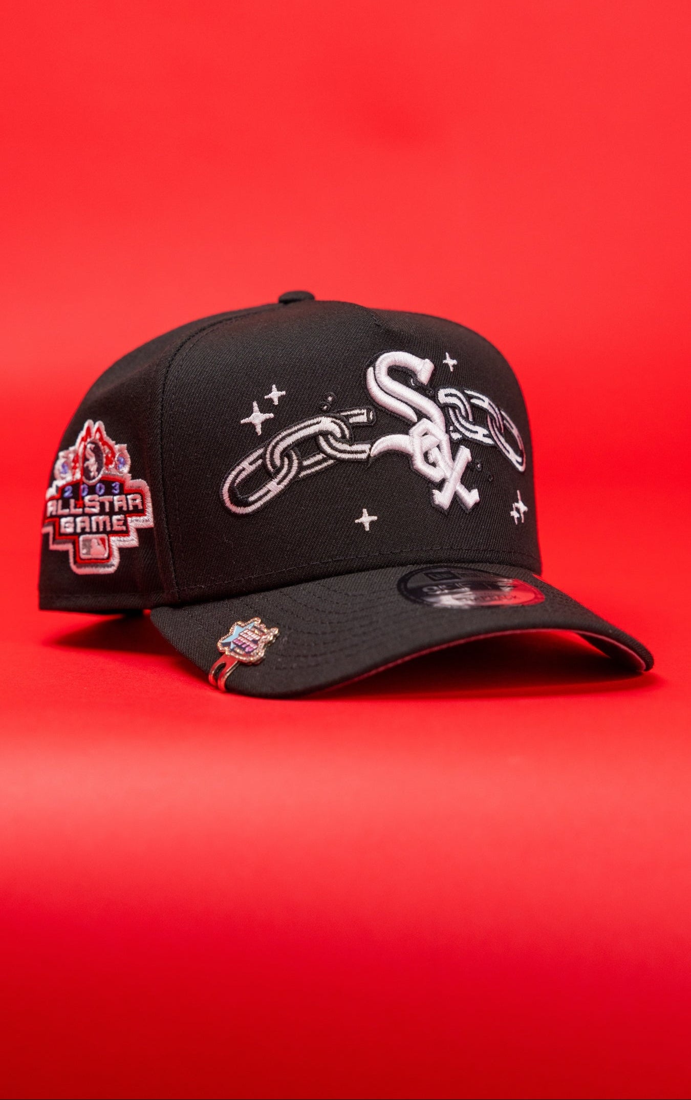 NEW ERA 9FIFTY A-FRAME BLACK CHICAGO WHITE SOX SNAPBACK W/ EMBROIDERY + 2003 ALL STAR GAME SIDE PATCH