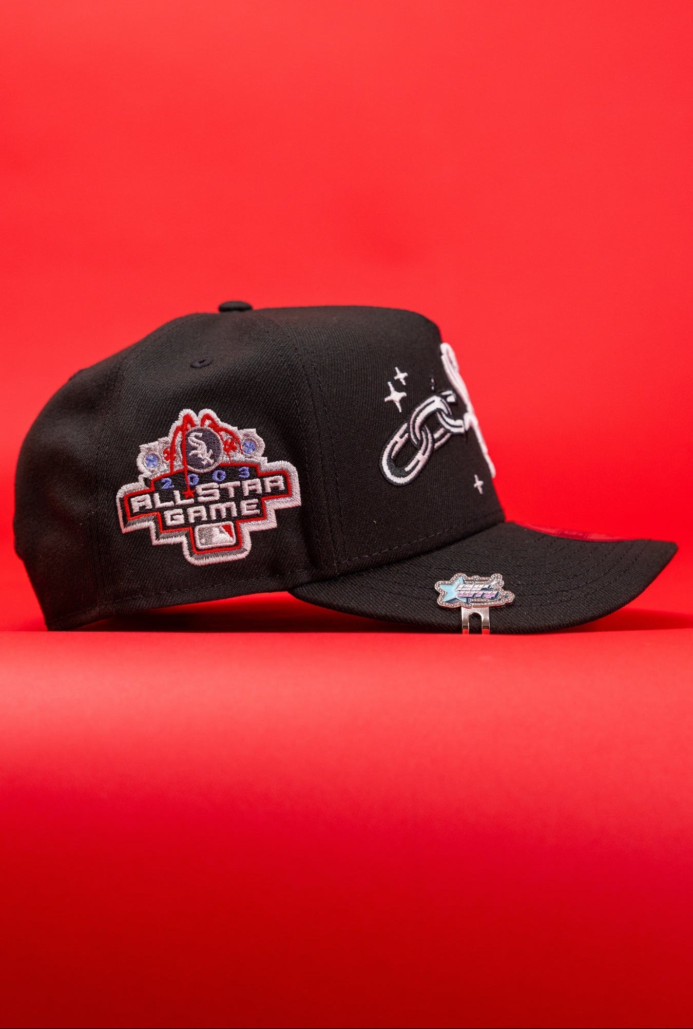 NEW ERA 9FIFTY A-FRAME BLACK CHICAGO WHITE SOX SNAPBACK W/ EMBROIDERY + 2003 ALL STAR GAME SIDE PATCH