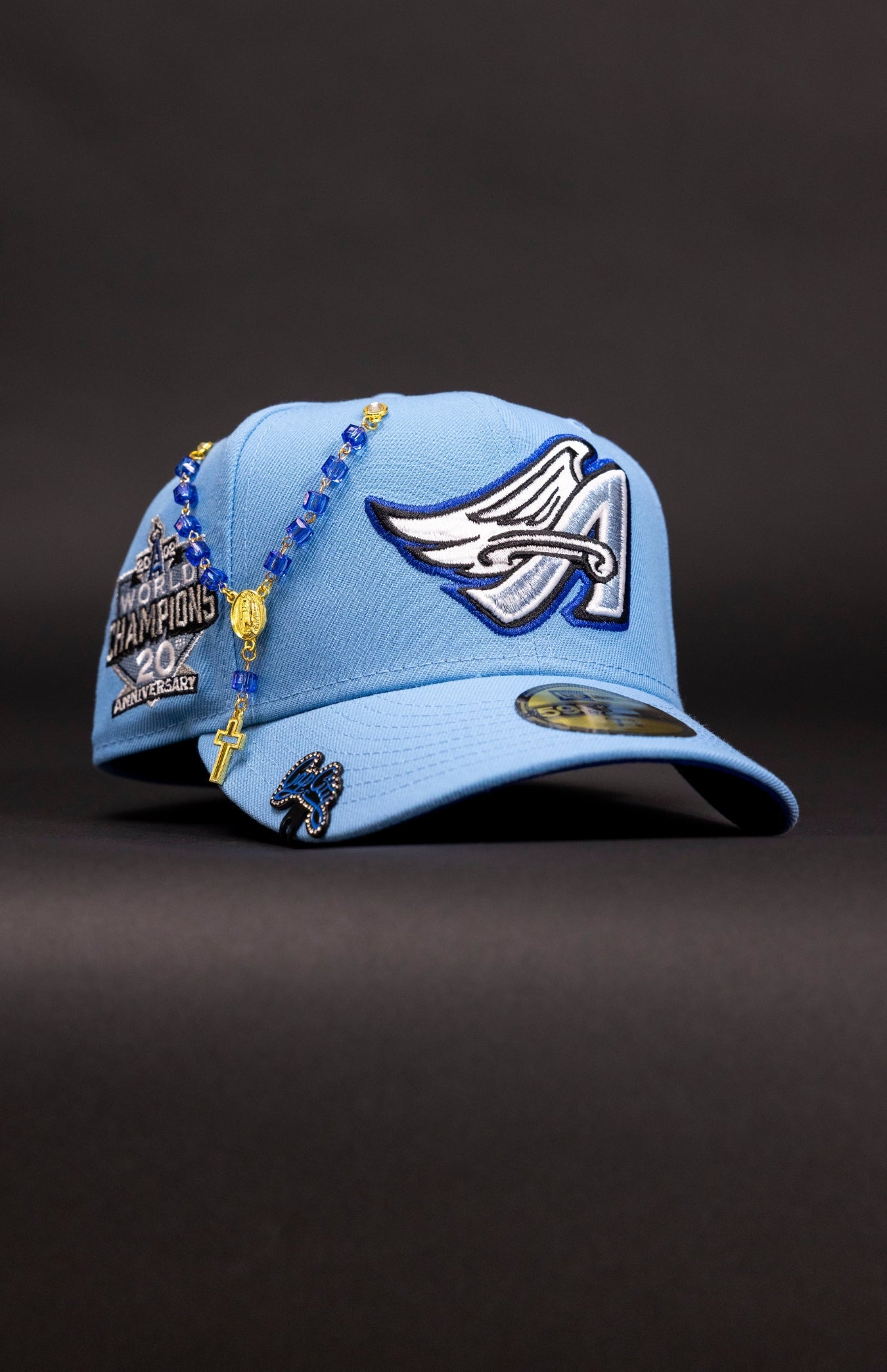 NEW ERA EXCLUSIVE 59FIFTY ICY BLUE ANAHEIM ANGELS W/ WORLD CHAMPIONS SIDE PATCH