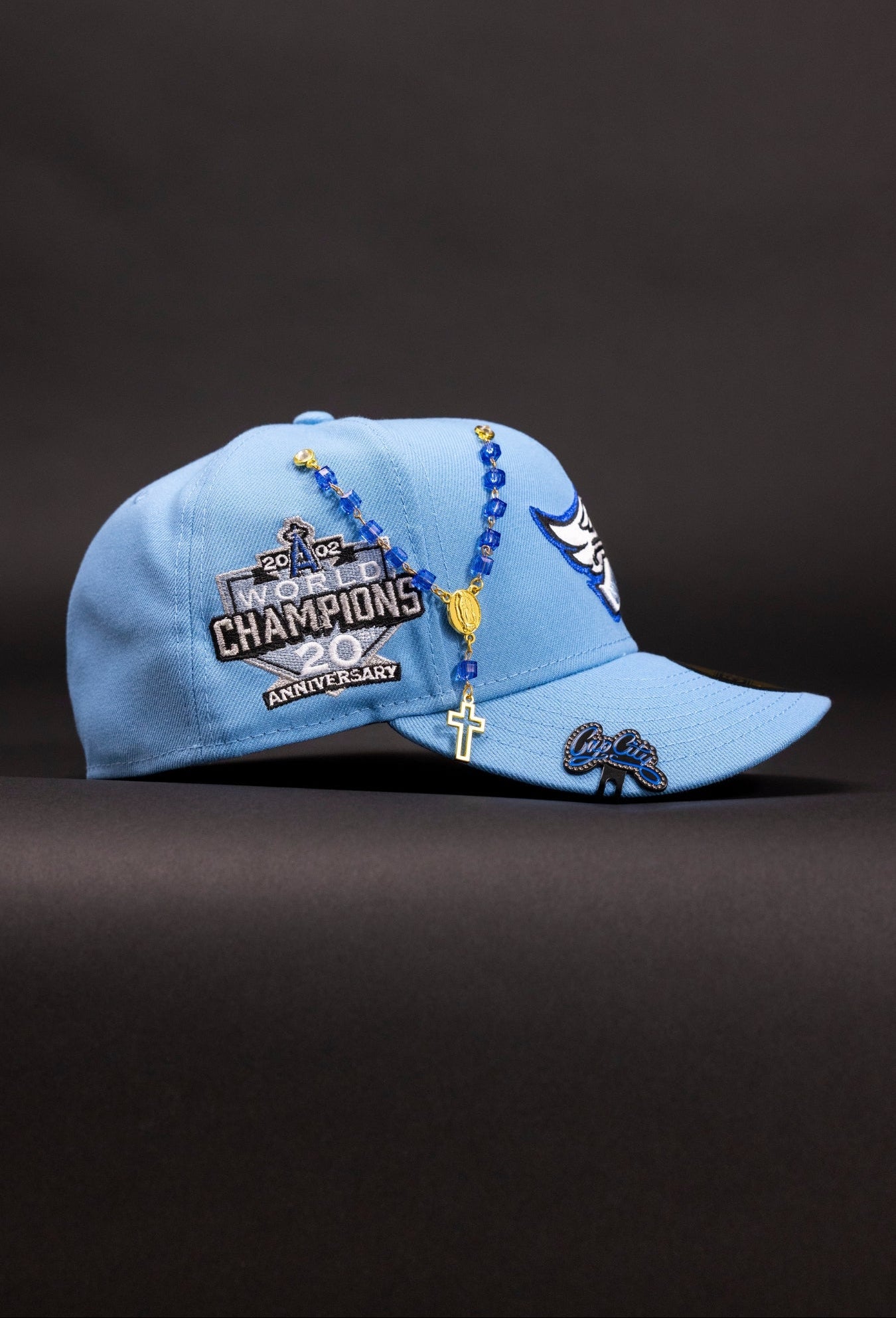 NEW ERA EXCLUSIVE 59FIFTY ICY BLUE ANAHEIM ANGELS W/ WORLD CHAMPIONS SIDE PATCH
