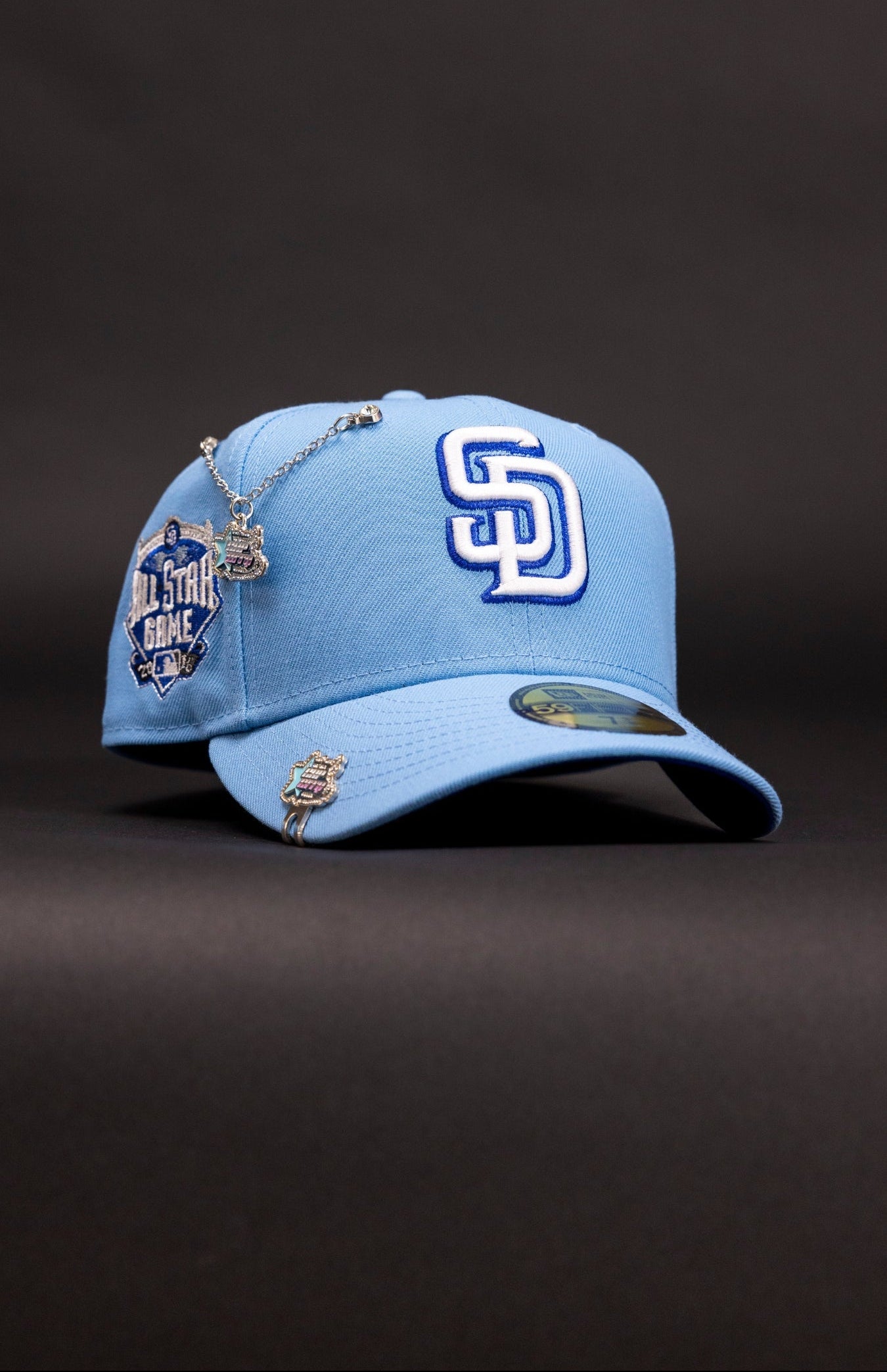 NEW ERA EXCLUSIVE 59FIFTY ICY BLUE SAN DIEGO PADRES W/ ALL STAR GAME SIDE PATCH