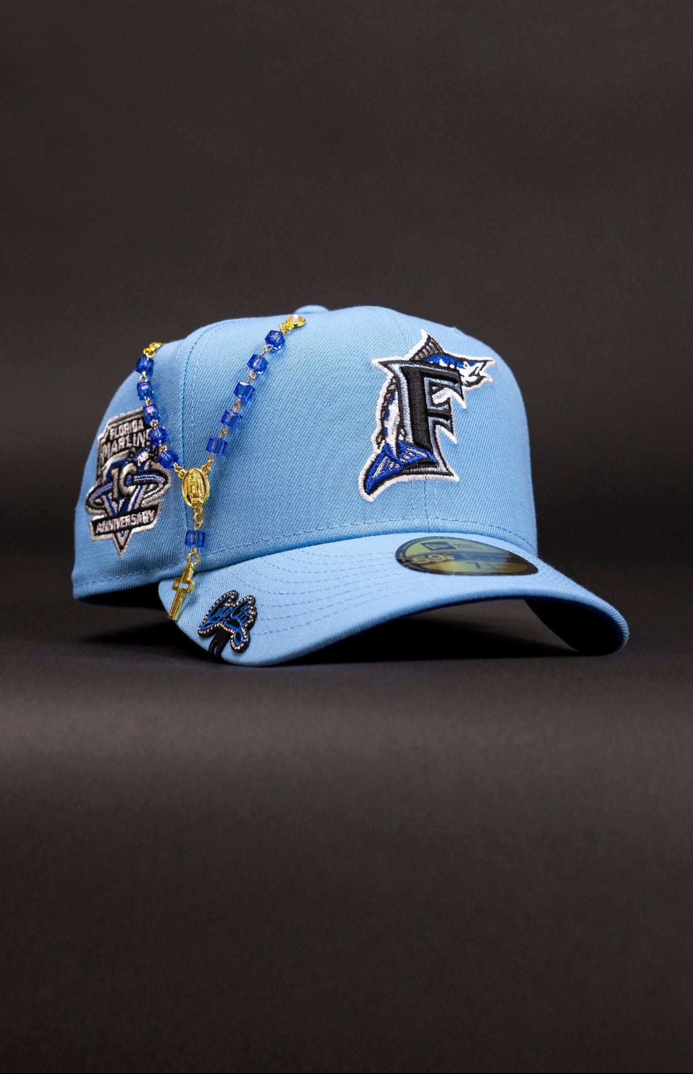 NEW ERA EXCLUSIVE 59FIFTY ICY BLUE MIAMI MARLINS W/ 10TH ANNIVERSARY SIDE PATCH
