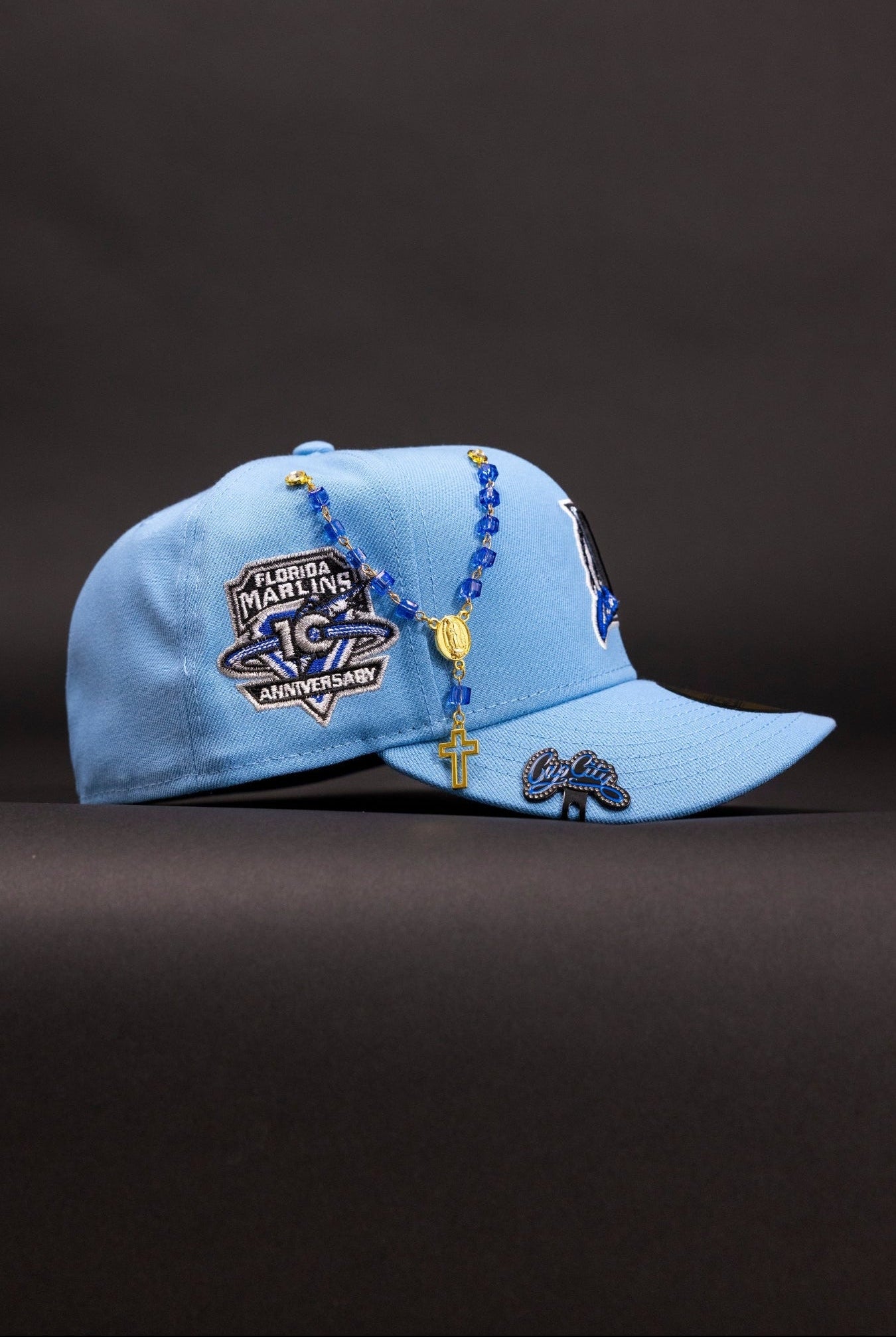 NEW ERA EXCLUSIVE 59FIFTY ICY BLUE MIAMI MARLINS W/ 10TH ANNIVERSARY SIDE PATCH