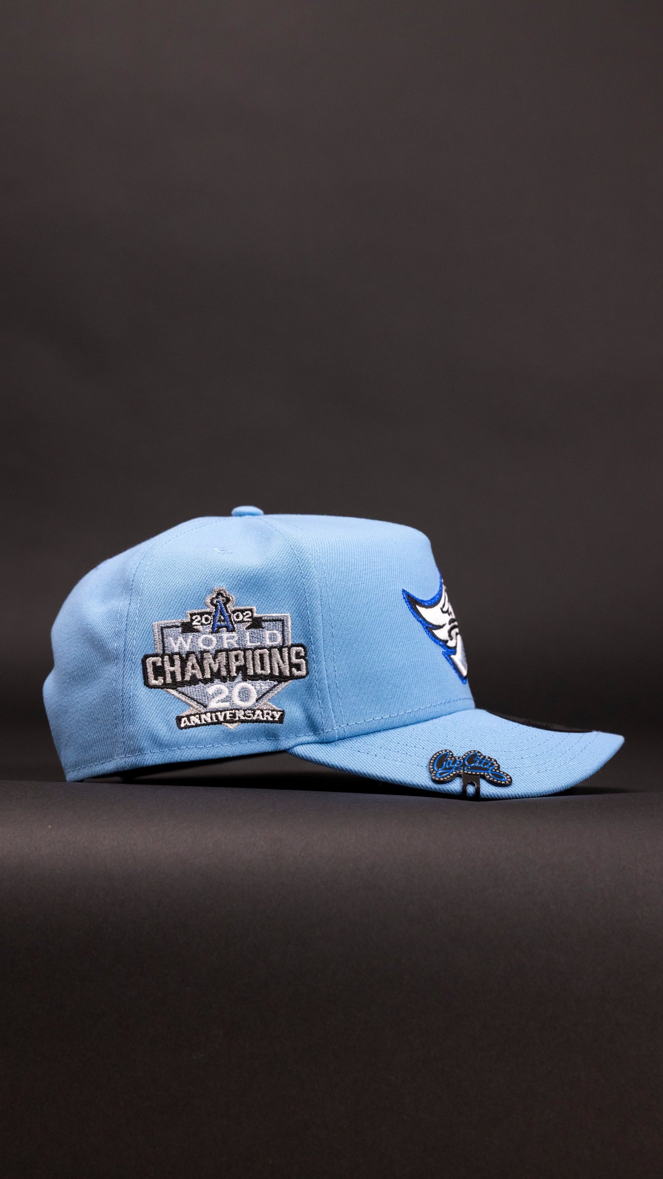 NEW ERA 9FIFTY A-FRAME ICY BLUE ANAHEIM ANGELS SNAPBACK W/ WORLD CHAMPIONS SIDE PATCH
