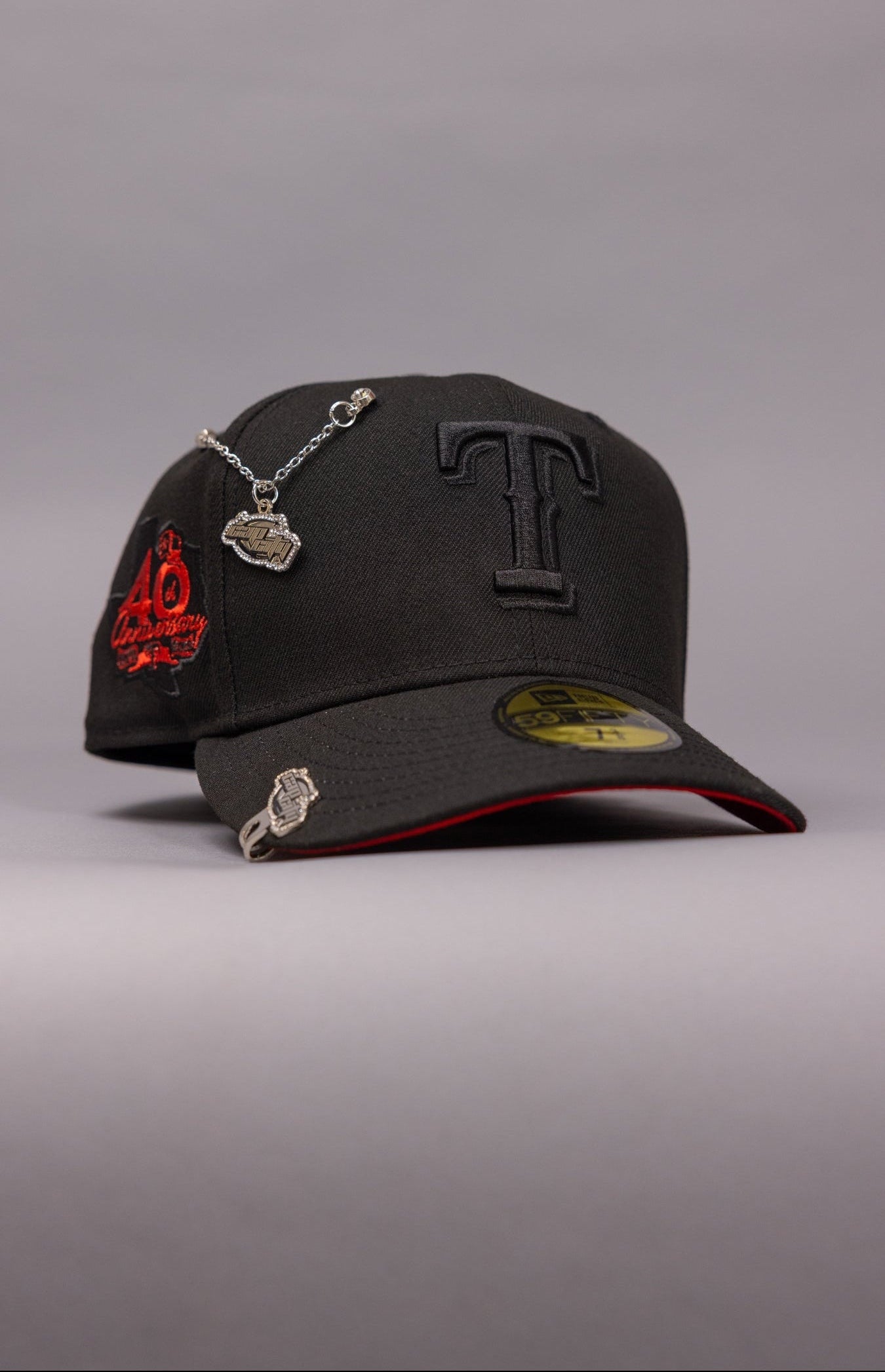 NEW ERA EXCLUSIVE 59FIFTY BLACKED OUT TEXAS RANGERS W/ 40TH ANNIVERSARY SIDE PATCH