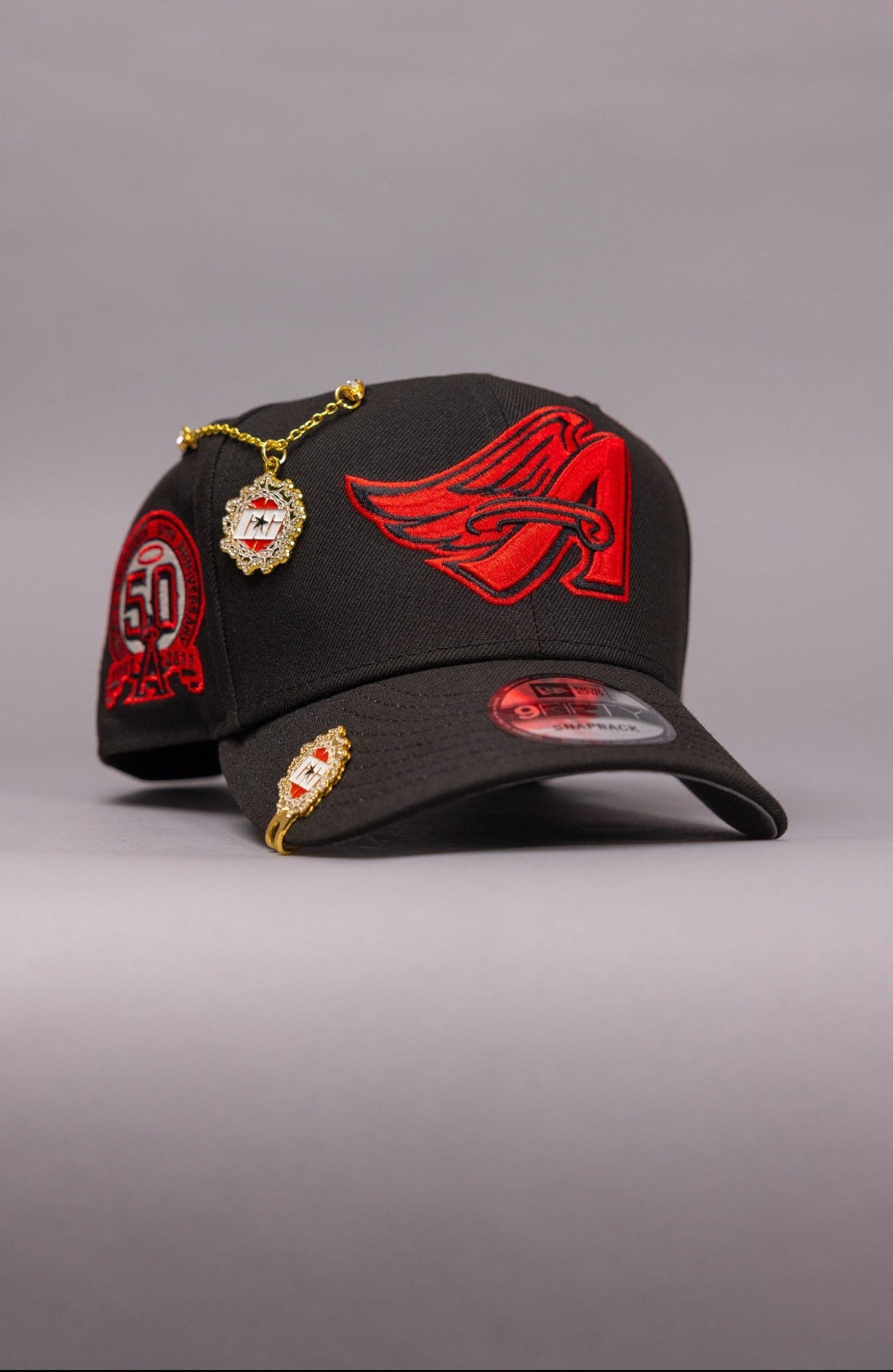 NEW ERA EXCLUSIVE 9FIFTY BLACK ANAHEIM ANGELS SNAPBACK W/ 50TH ANNIVERSARY SIDE PATCH