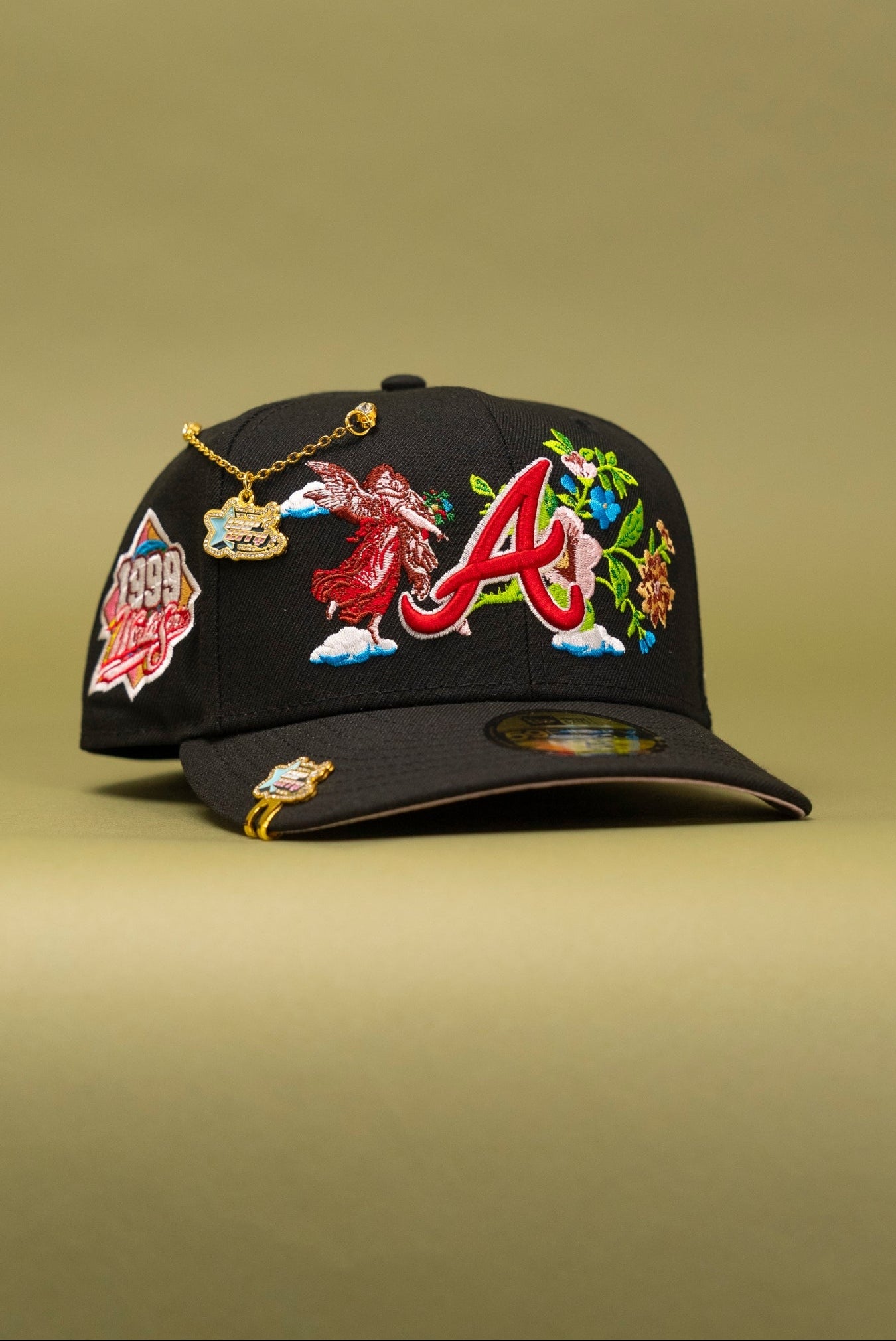 NEW ERA EXCLUSIVE 59FIFTY BLACK ATLANTA BRAVES "CITY OF ANGELS" W/ 1999 WORLD SERIES SIDE PATCH