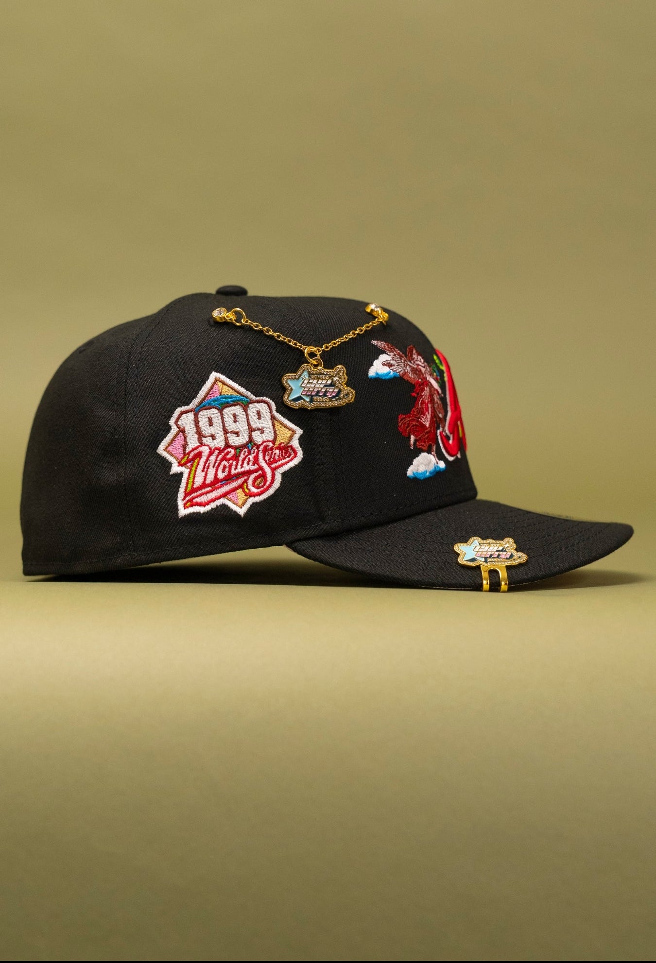 NEW ERA EXCLUSIVE 59FIFTY BLACK ATLANTA BRAVES "CITY OF ANGELS" W/ 1999 WORLD SERIES SIDE PATCH