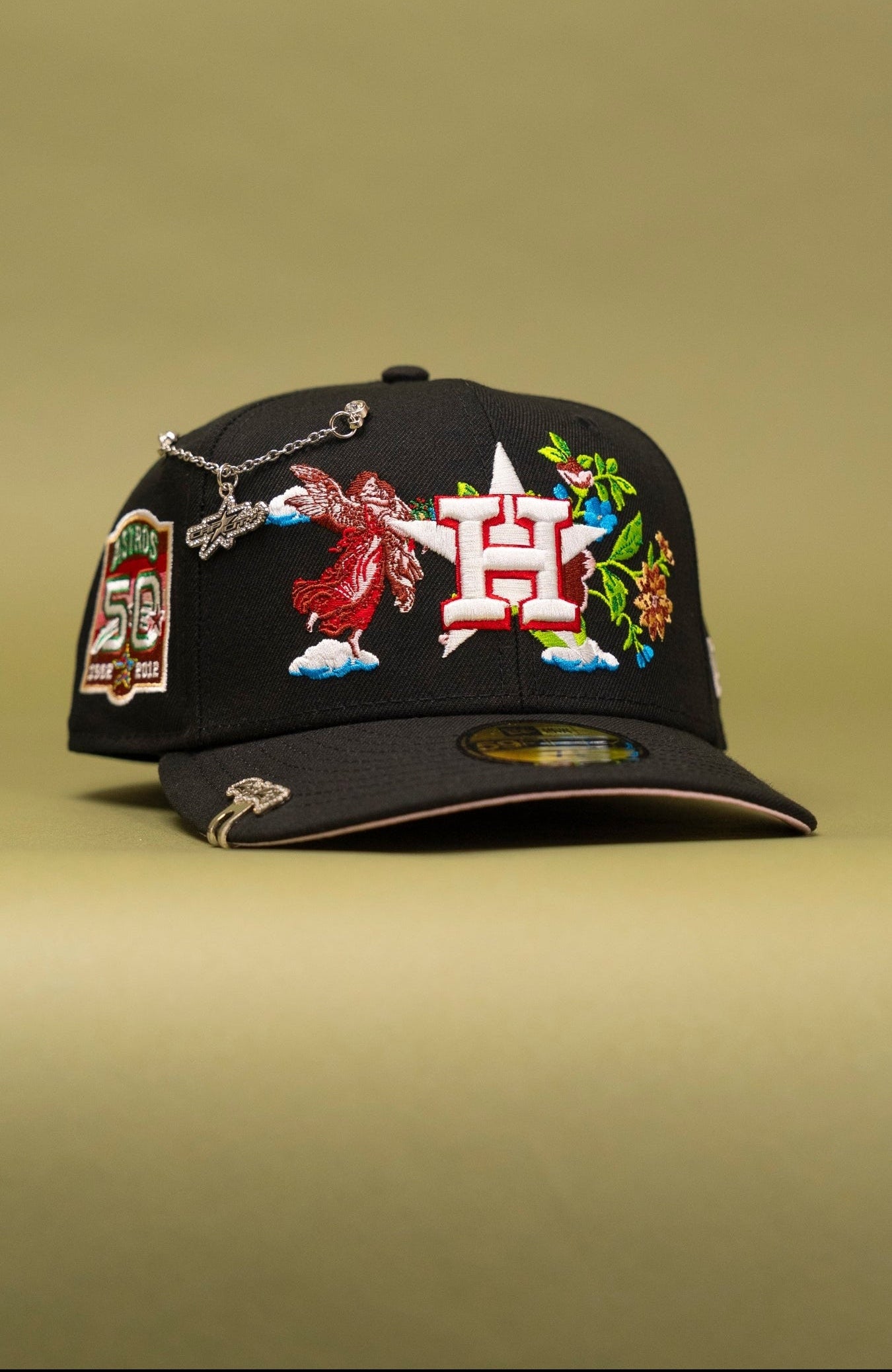 NEW ERA EXCLUSIVE 59FIFTY BLACK HOUSTON ASTROS "CITY OF ANGELS" W/ 50TH ANNIVERSARY SIDE PATCH