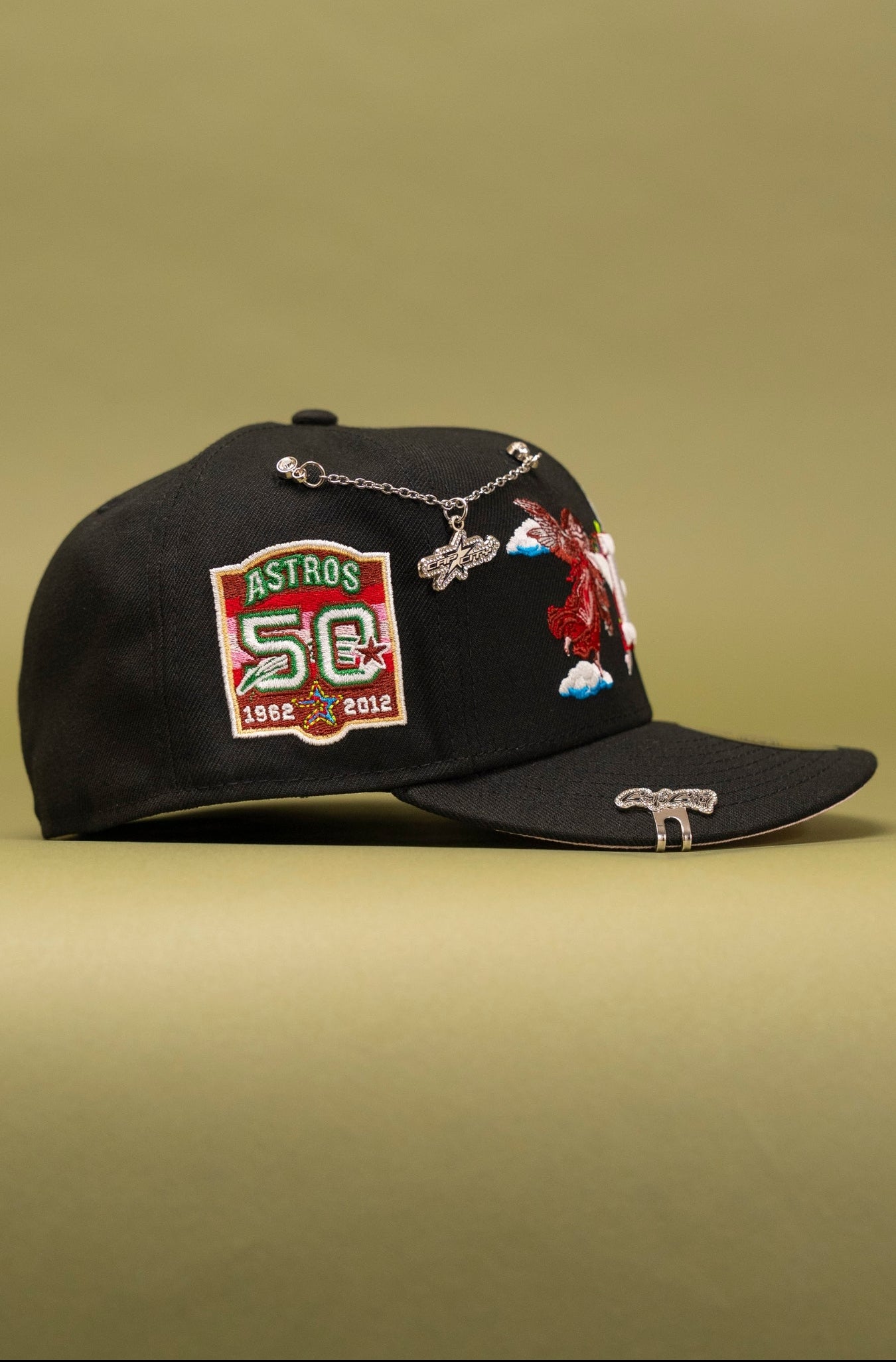 NEW ERA EXCLUSIVE 59FIFTY BLACK HOUSTON ASTROS "CITY OF ANGELS" W/ 50TH ANNIVERSARY SIDE PATCH