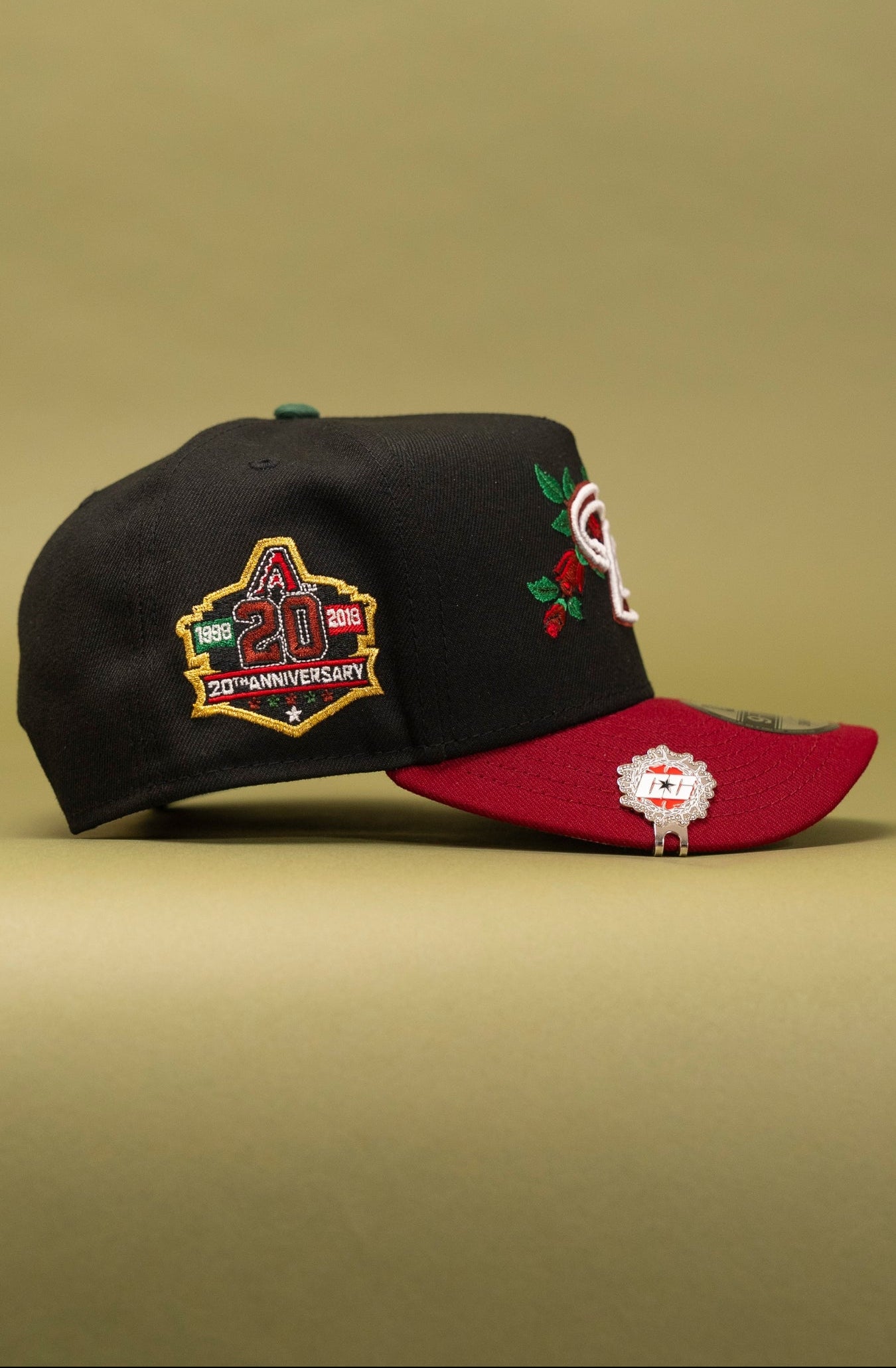 NEW ERA 9FIFTY A-FRAME BLACK/BURGUNDY ARIZONA DIAMONDBACKS SNAPBACK W/ ROSE + 20TH ANNIVERSARY SIDE PATCH