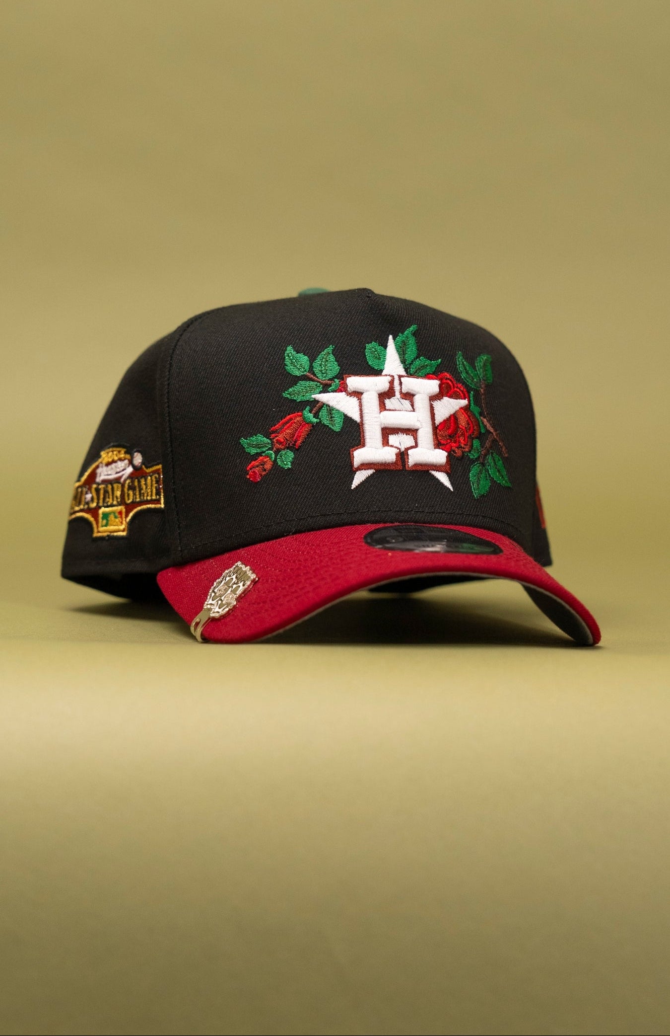 NEW ERA 9FIFTY A-FRAME BLACK/BURGUNDY HOUSTON ASTROS SNAPBACK W/ ROSE + ALL STAR GAME SIDE PATCH