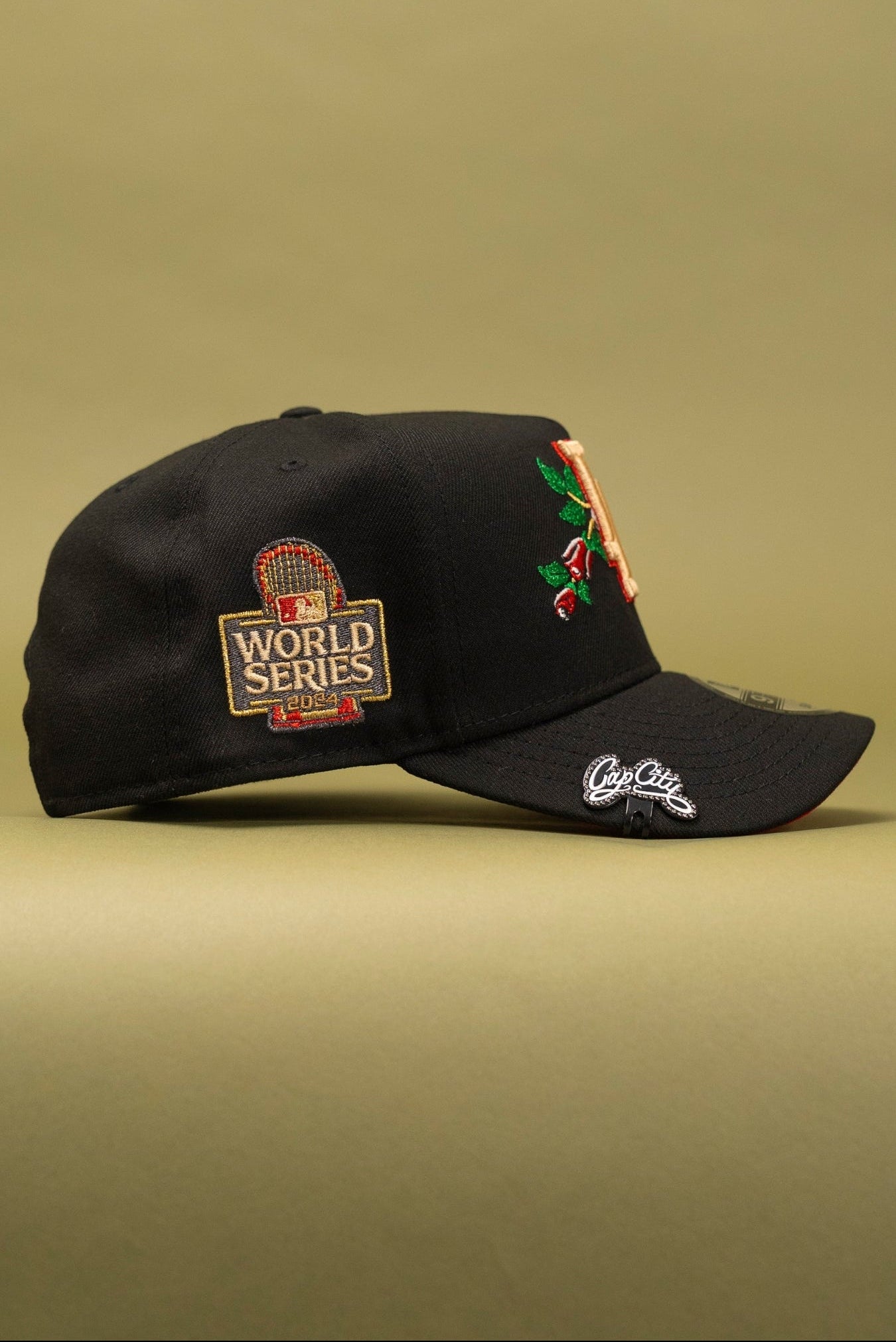 NEW ERA 9FIFTY A-FRAME BLACK LOS ANGELES DODGERS SNAPBACK W/ RED ROSE + WORLD SERIES SIDE PATCH
