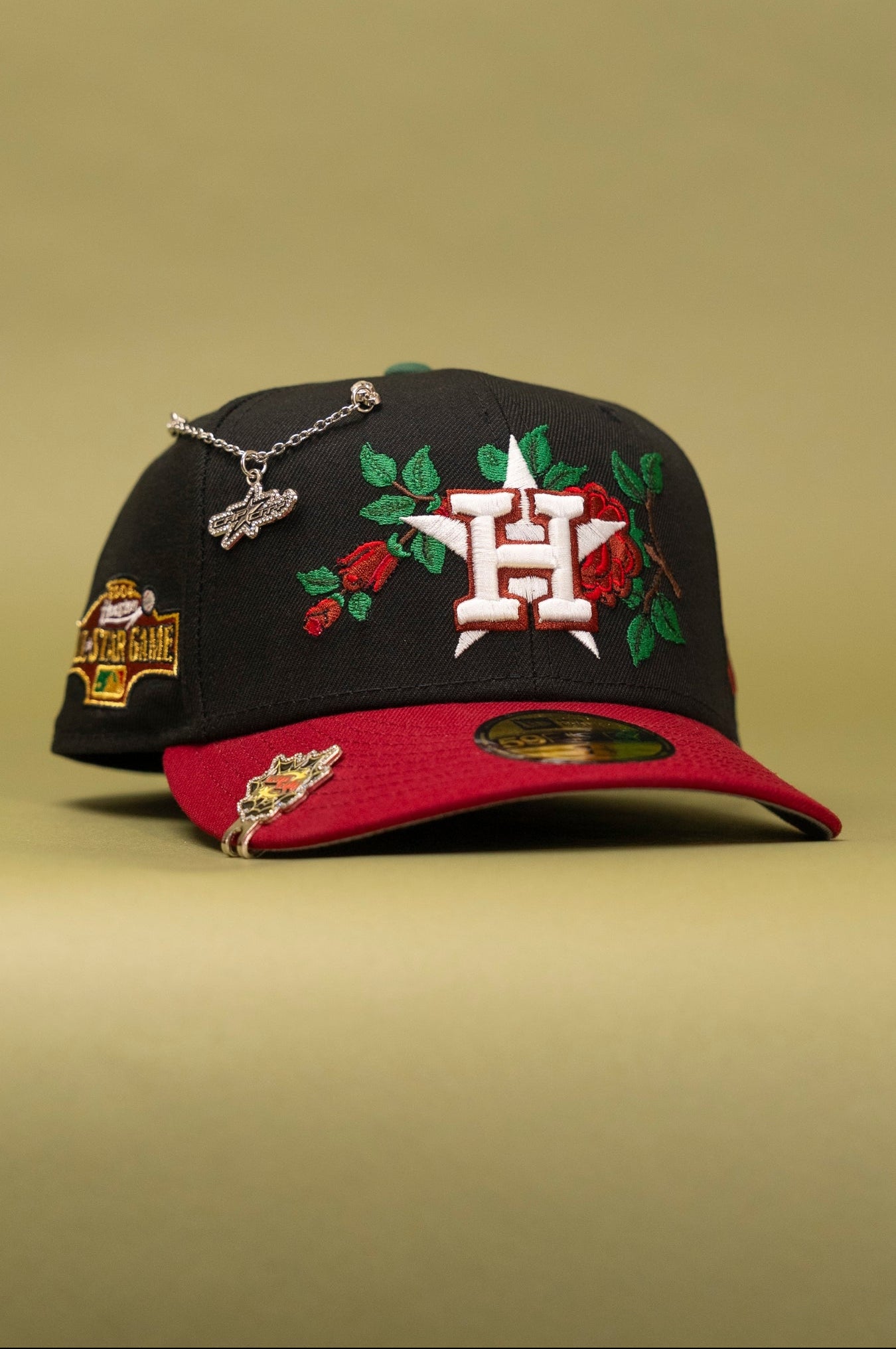 NEW ERA EXCLUSIVE 59FIFTY BLACK/BURGUNDY HOUSTON ASTROS W/ ROSE + ALL STAR GAME SIDE PATCH