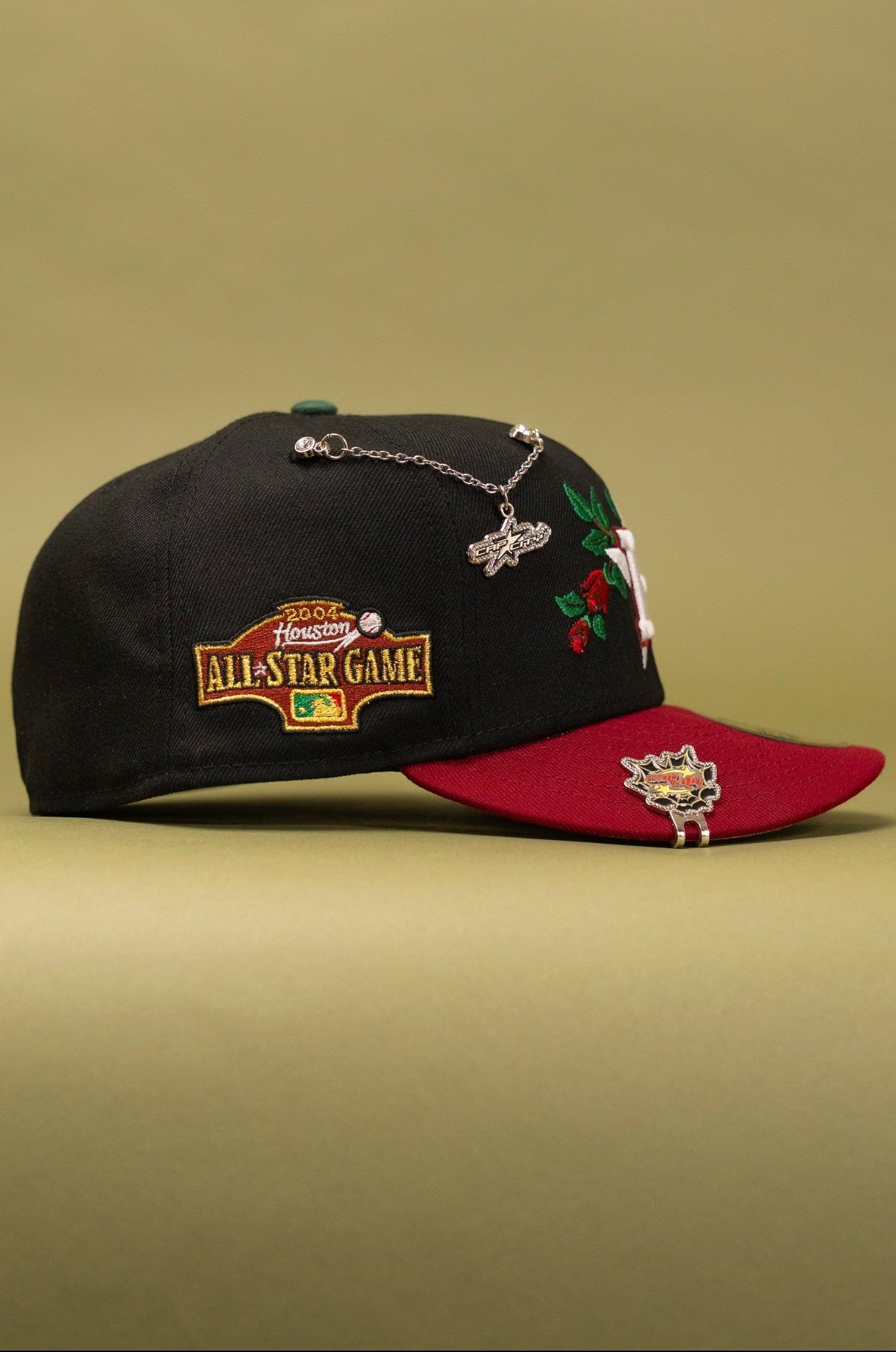 NEW ERA EXCLUSIVE 59FIFTY BLACK/BURGUNDY HOUSTON ASTROS W/ ROSE + ALL STAR GAME SIDE PATCH