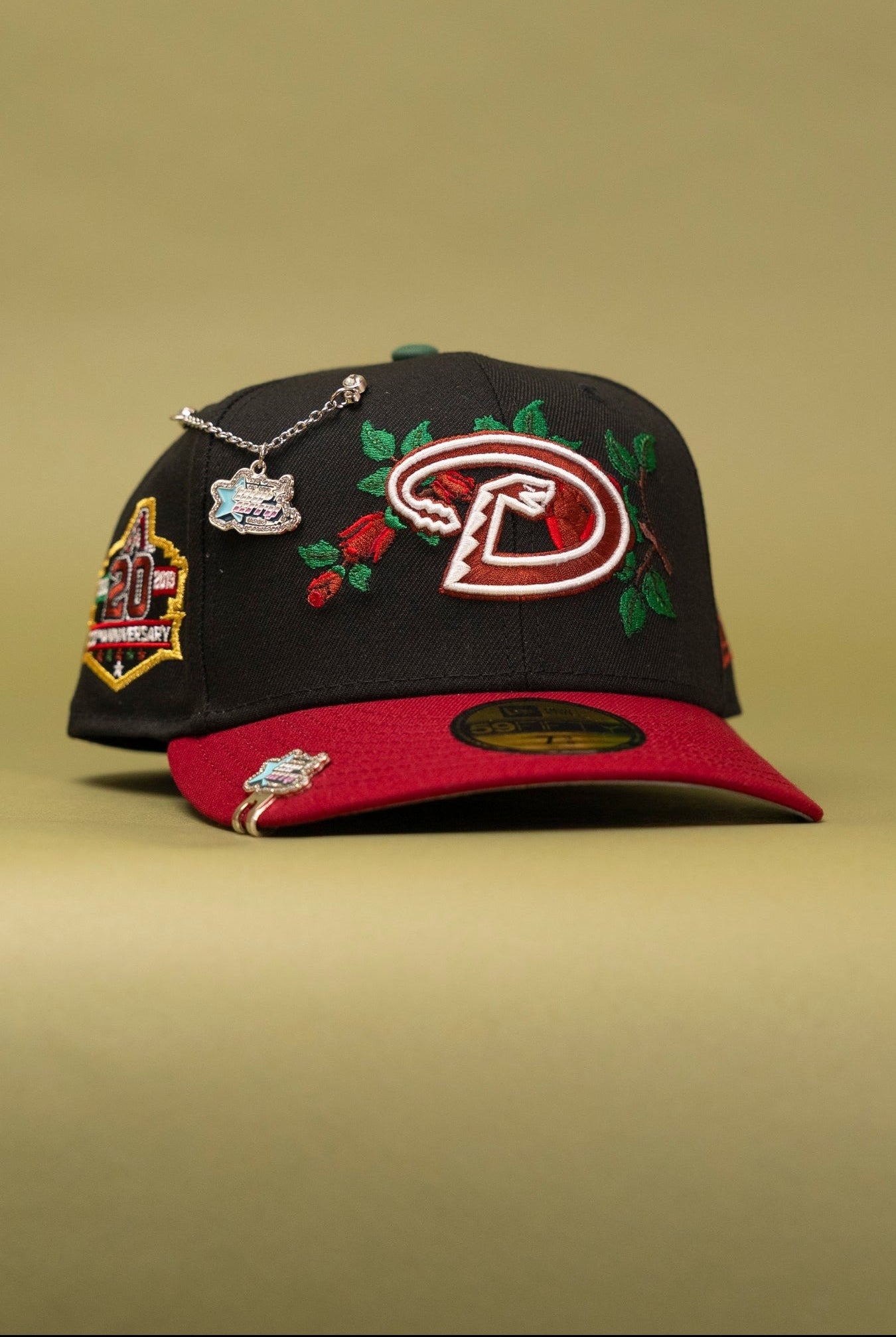 NEW ERA EXCLUSIVE 59FIFTY BLACK/BURGUNDY ARIZONA DIAMONDBACKS W/ ROSE + 20TH ANNIVERSARY SIDE PATCH