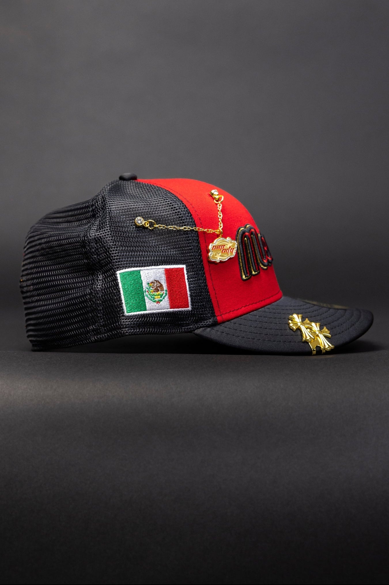 NEW ERA EXCLUSIVE 59FIFTY RED/BLACK 2025 WBC MEXICO SCRIPT MESHBACK W/ "MEXICAN FLAG" SIDE PATCH