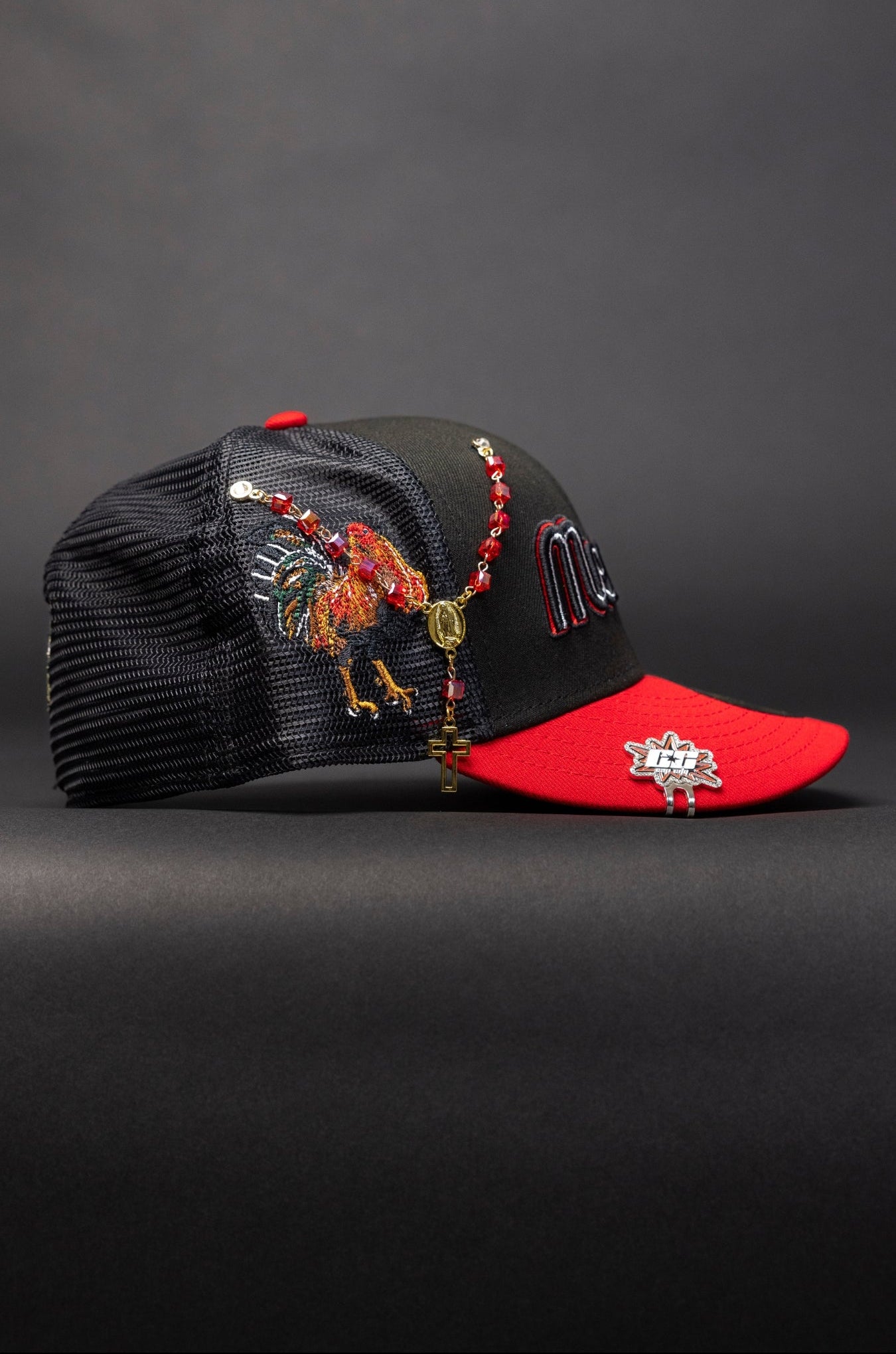 NEW ERA EXCLUSIVE 59FIFTY BLACK/RED 2025 WBC MEXICO SCRIPT MESHBACK W/ "EL GALLO" SIDE PATCH