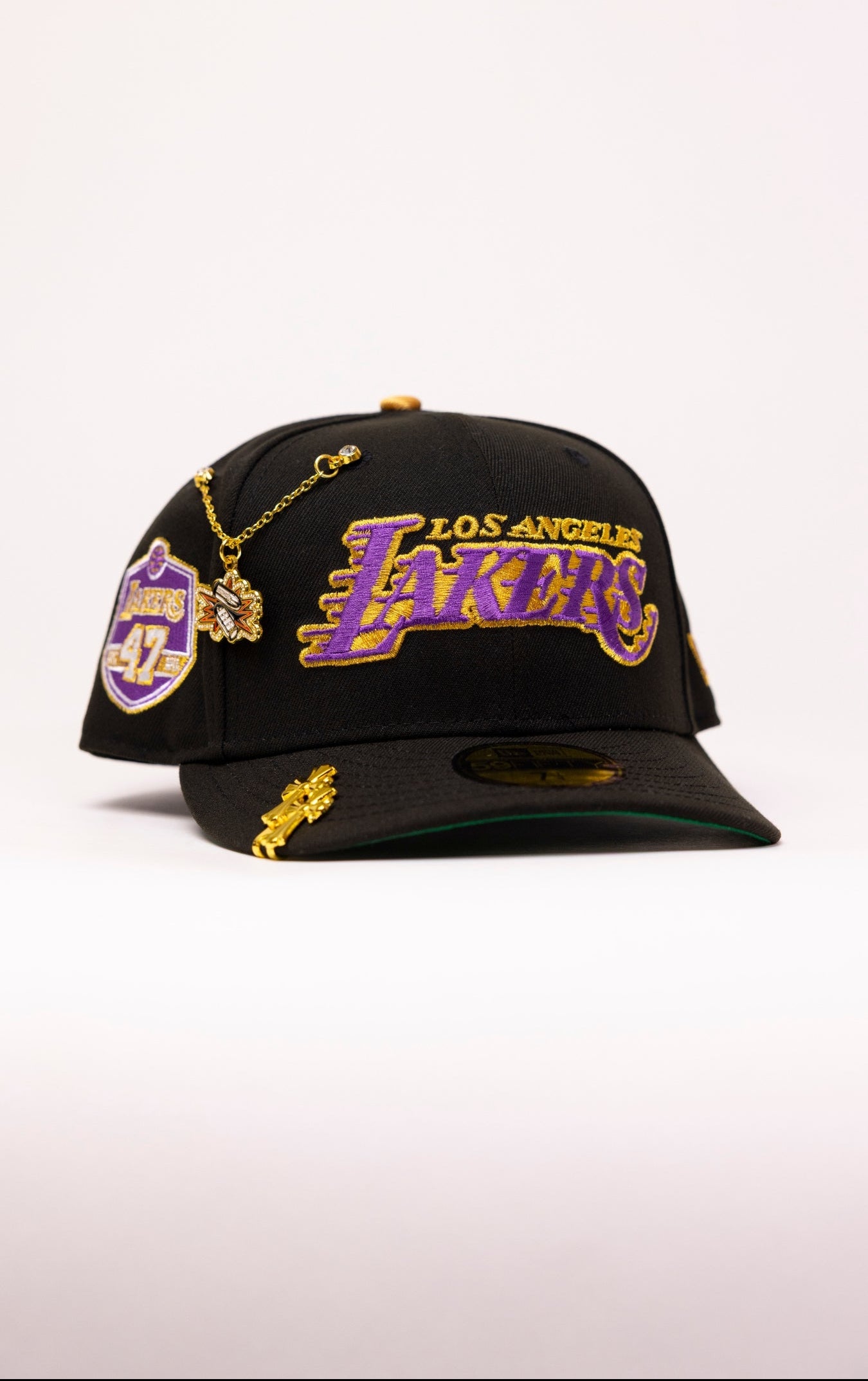 NEW ERA EXCLUSIVE 59FIFTY BLACK LOS ANGELES LAKERS W/ 47TH ANNIVERSARY SIDE PATCH