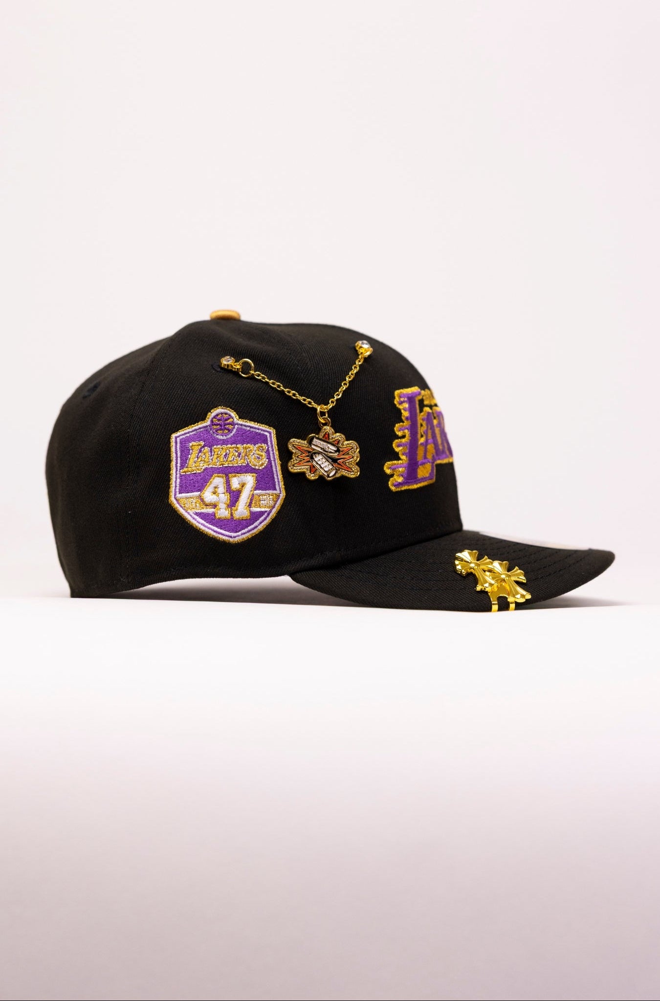 NEW ERA EXCLUSIVE 59FIFTY BLACK LOS ANGELES LAKERS W/ 47TH ANNIVERSARY SIDE PATCH
