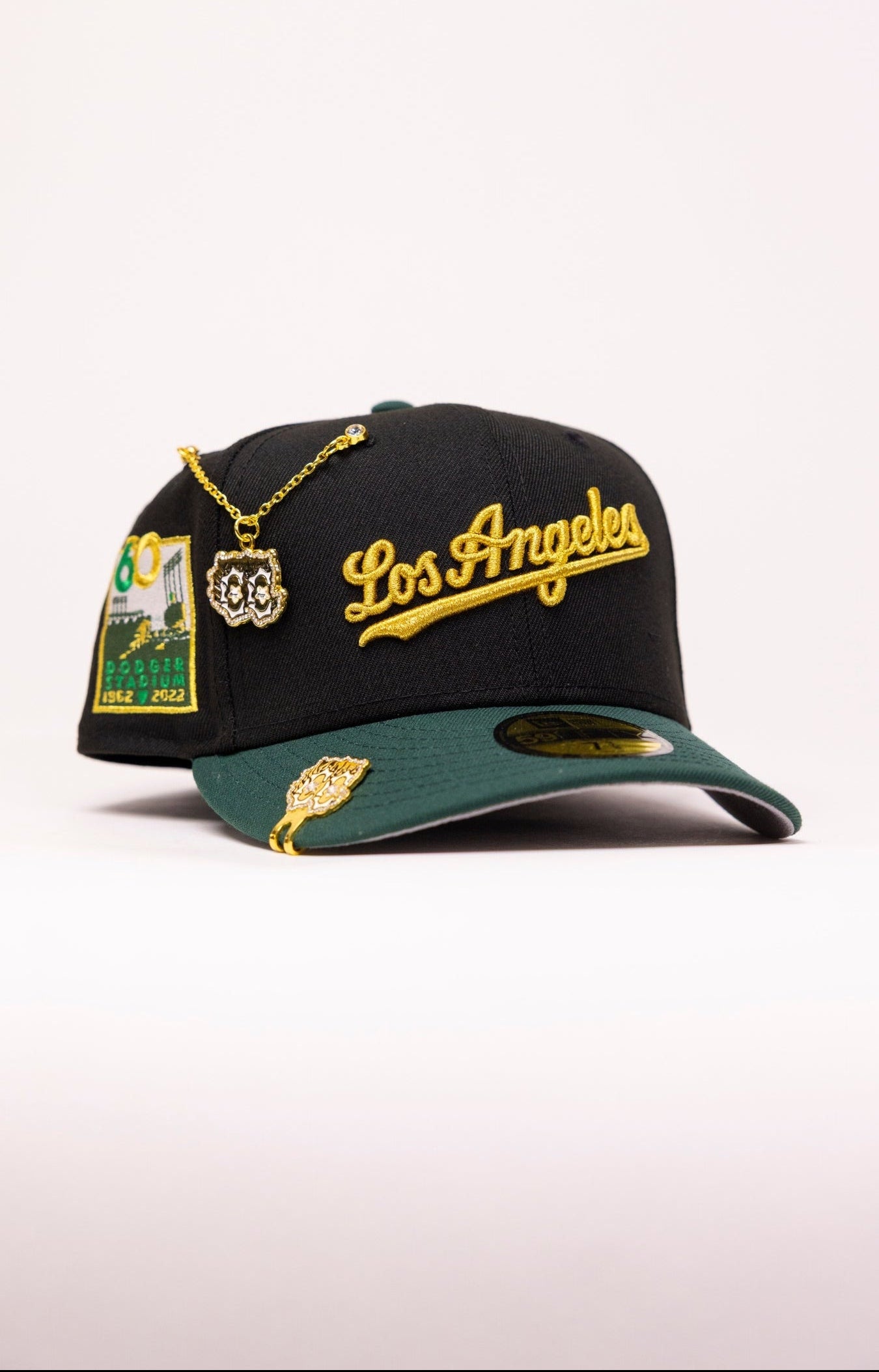NEW ERA EXCLUSIVE 59FIFTY BLACK/FOREST GREEN LOS ANGELES DODGERS SCRIPT W/ DODGERS STADIUMSIDE PATCH