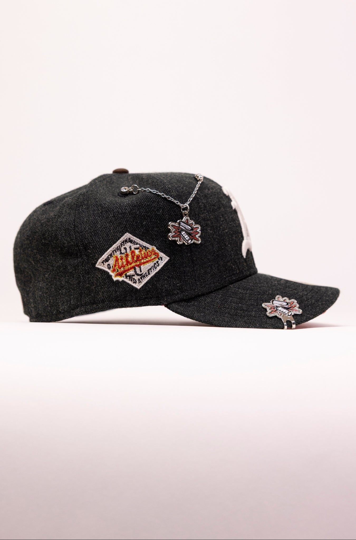 NEW ERA EXCLUSIVE 59FIFTY WOOL OAKLAND ATHELTICS W/ 25TH ANNIVERSARY SIDE PATCH