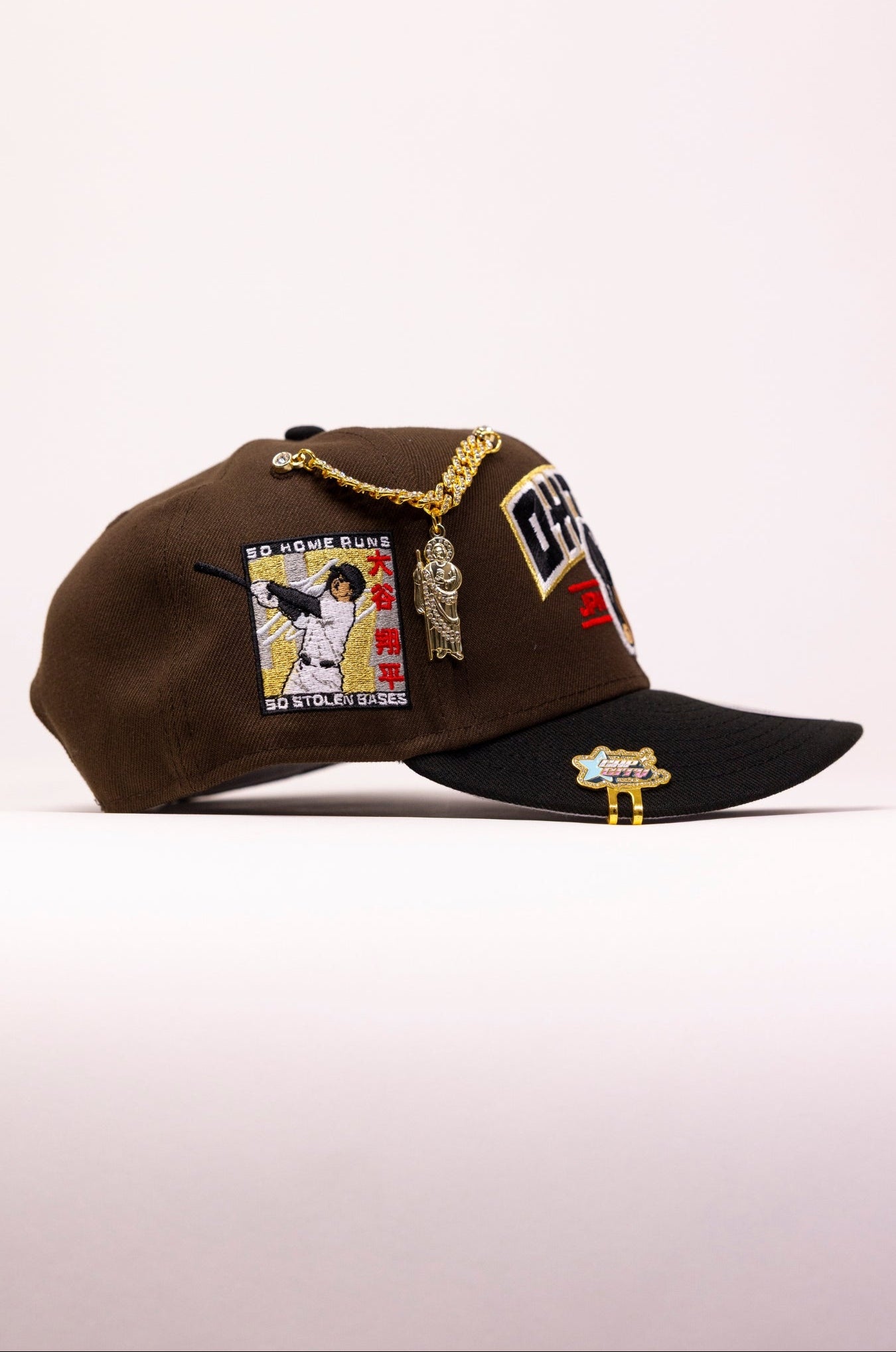 NEW ERA EXCLUSIVE 9FIFTY BROWN/BLACK LOS ANGELES DODGERS SNAPBACK W/ SHOHEI OHTANI SCRIPT + 50-50 CLUB SIDE PATCH