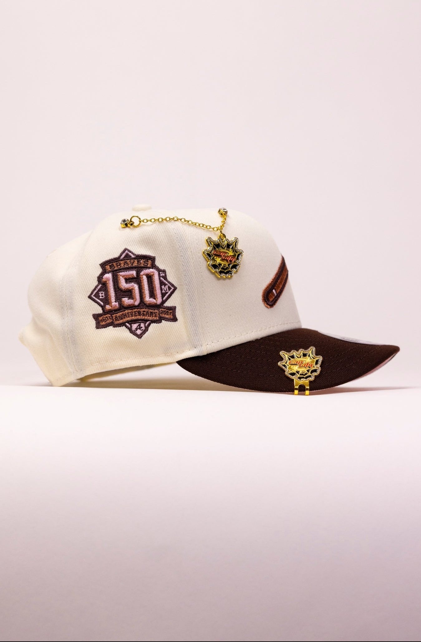 NEW ERA EXCLUSIVE 9FIFTY CHROME/BROWN ATLANTA BRAVES SNAPBACK W/ 150TH ANNIVERSARY SIDE PATCH