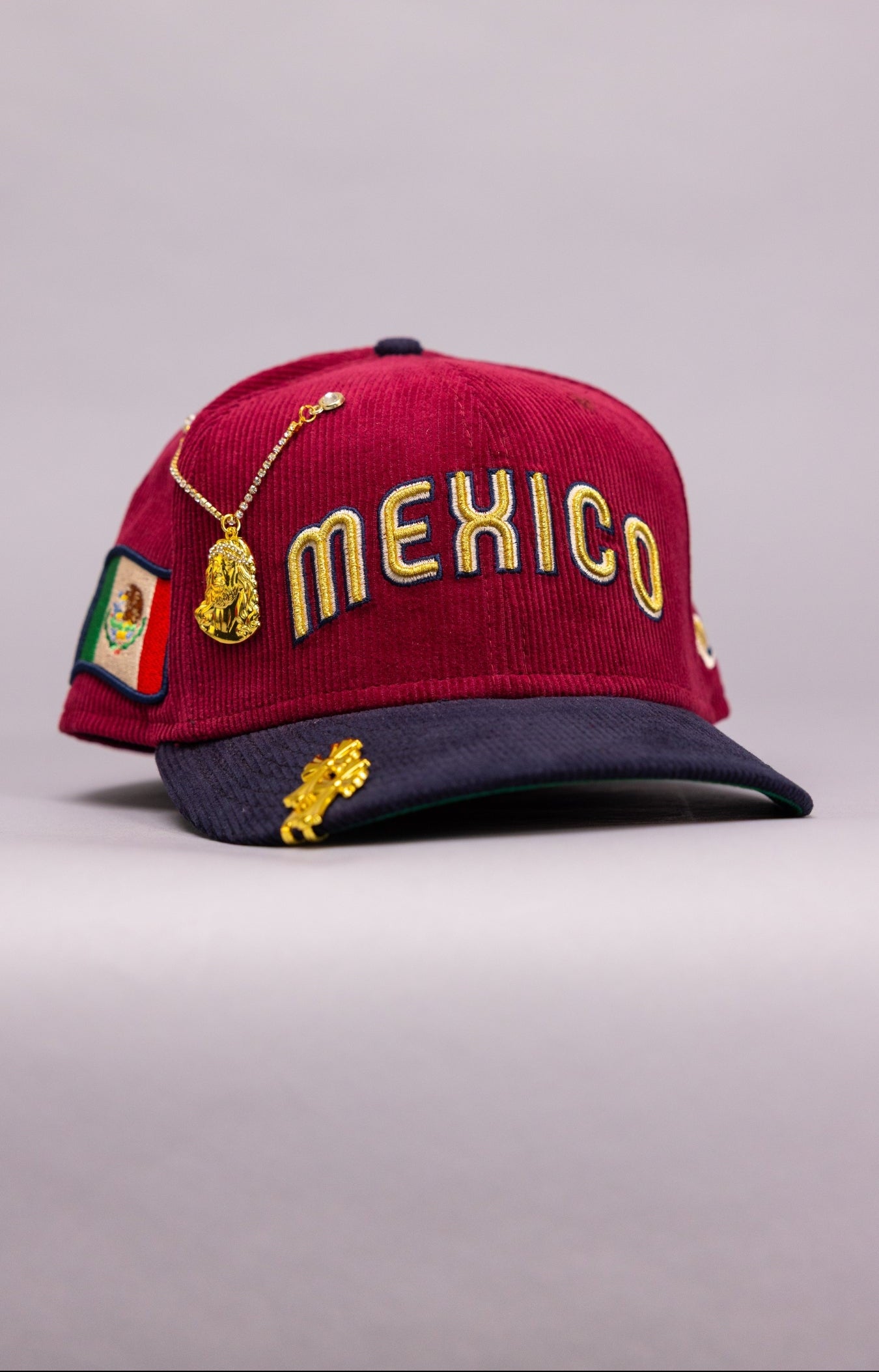 NEW ERA EXCLUSIVE 59FIFTY BURGUNDY CORUROY 2026 WBC MEXICO W/ "MEXICAN FLAG" SIDE PATCH