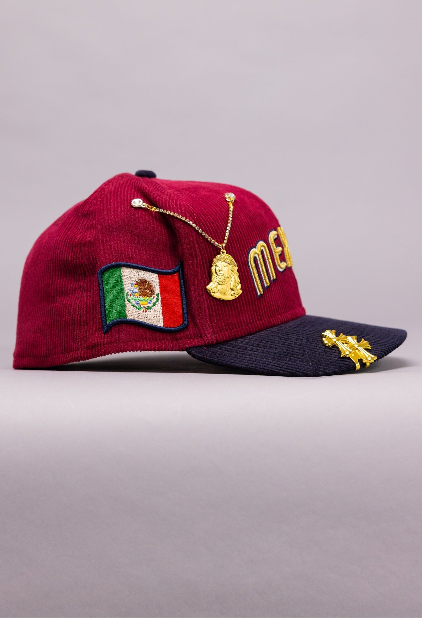 NEW ERA EXCLUSIVE 59FIFTY BURGUNDY CORUROY 2026 WBC MEXICO W/ "MEXICAN FLAG" SIDE PATCH