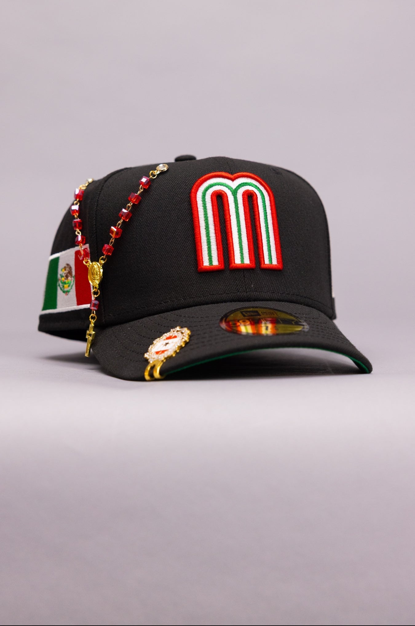 NEW ERA EXCLUSIVE 59FIFTY BLACK 2026 WBC MEXICO W/ "MEXICAN FLAG" SIDE PATCH