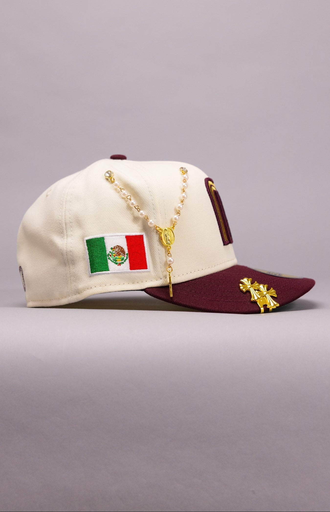 NEW ERA EXCLUSIVE 59FIFTY CHROME/BURGUNDY 2026 WBC MEXICO W/ "MEXICAN FLAG" SIDE PATCH