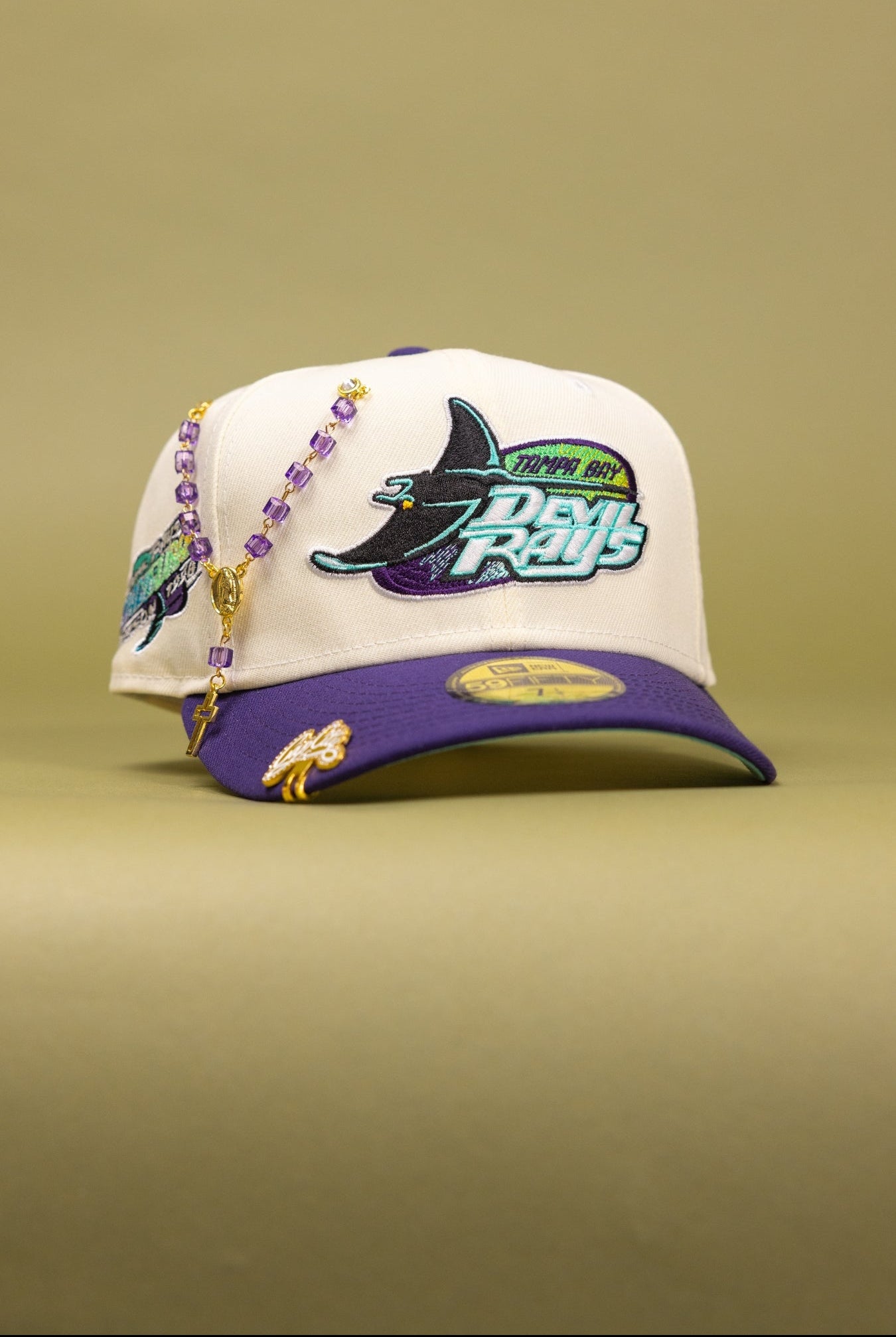 NEW ERA EXCLUSIVE 59FIFTY CHROME/PURPLE TAMPA DEVILRAYS W/ INAUGURAL SEASON SIDE PATCH