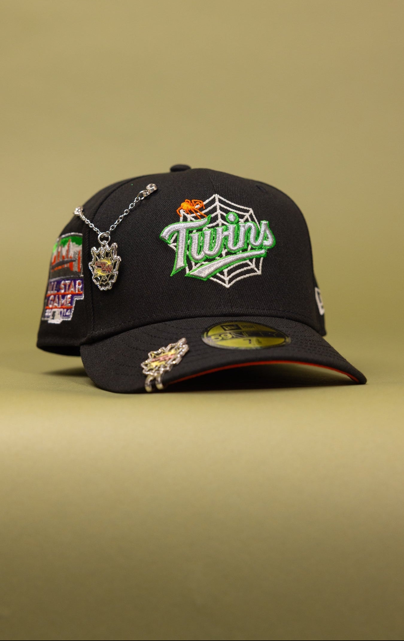 NEW ERA EXCLUSIVE 59FIFTY BLACK MINNESOTA TWINS W/ SPIDER WEB LOGO + ALL STAR GAME SIDE PATCH