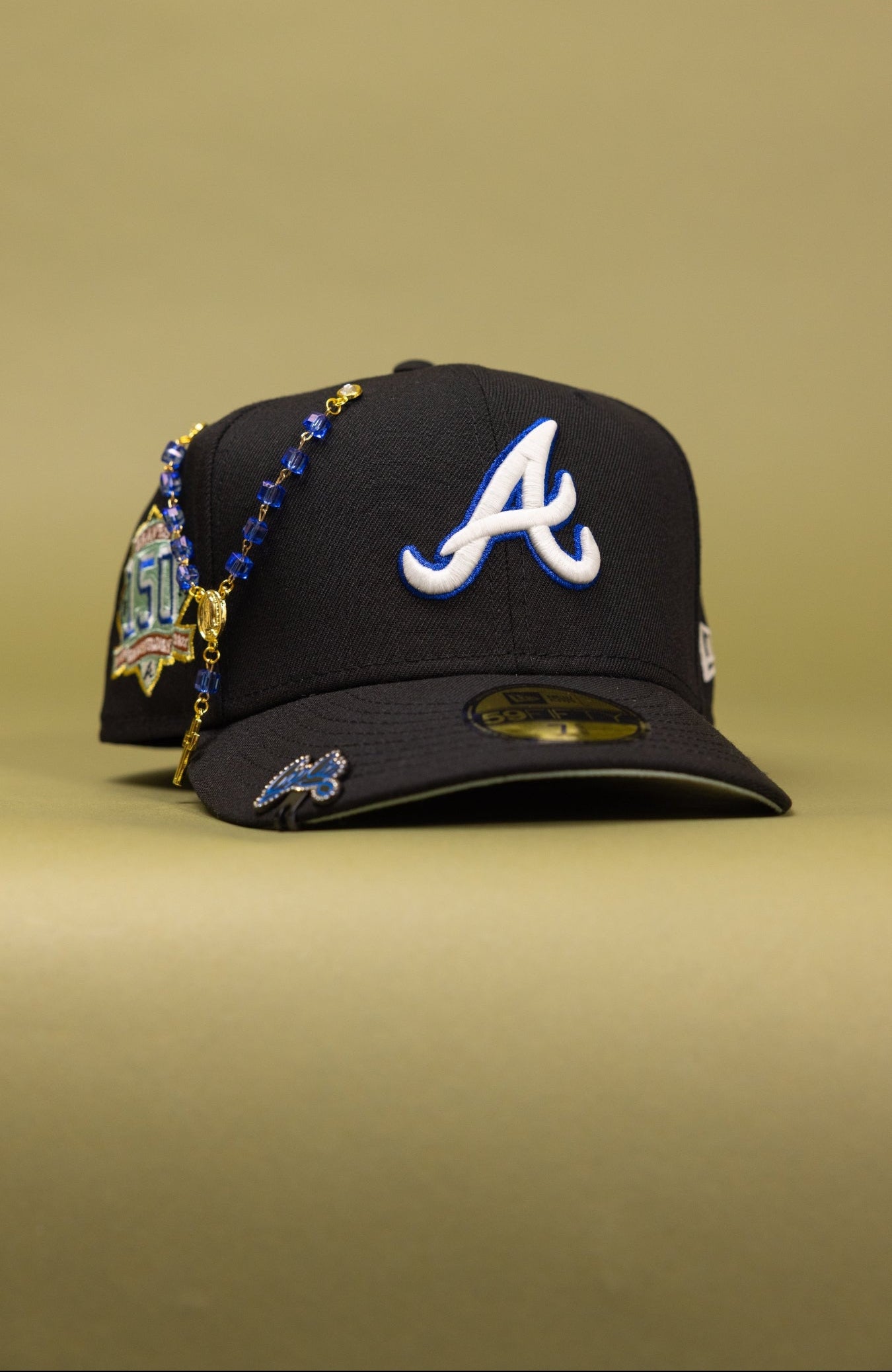 NEW ERA EXCLUSIVE 59FIFTY BLACK ATLANTA BRAVES W/ 150TH ANNIVERSARY SIDE PATCH