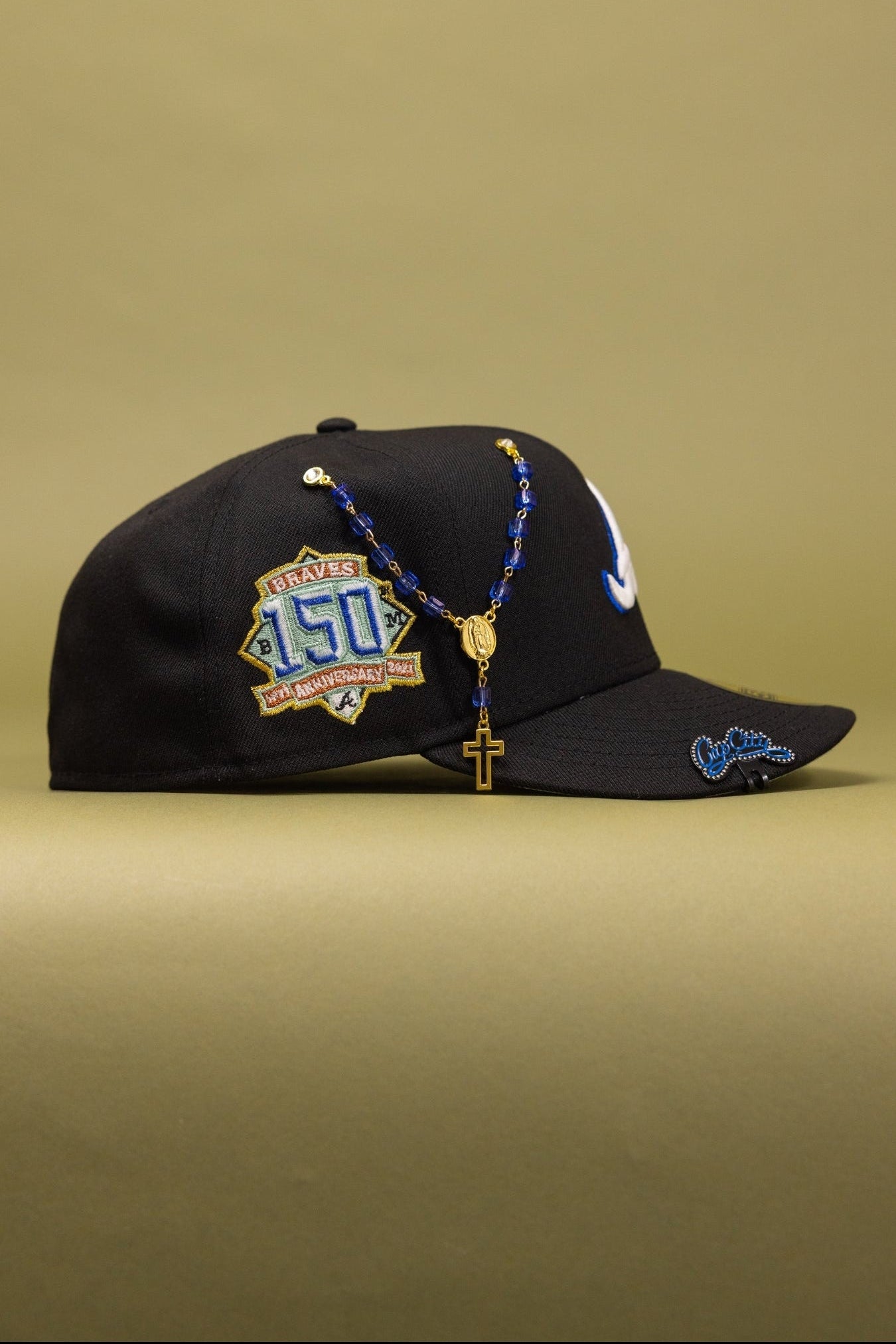 NEW ERA EXCLUSIVE 59FIFTY BLACK ATLANTA BRAVES W/ 150TH ANNIVERSARY SIDE PATCH