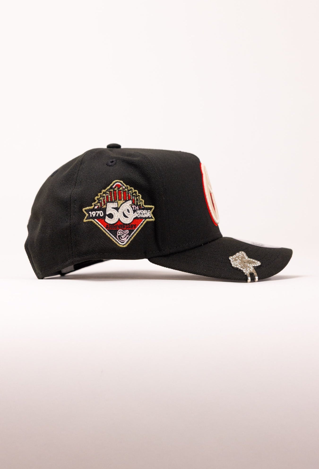 NEW ERA 9FIFTY A-FRAME BLACK BALTMORE ORIOLES W/ 50TH ANNIVERSARY SIDE PATCH