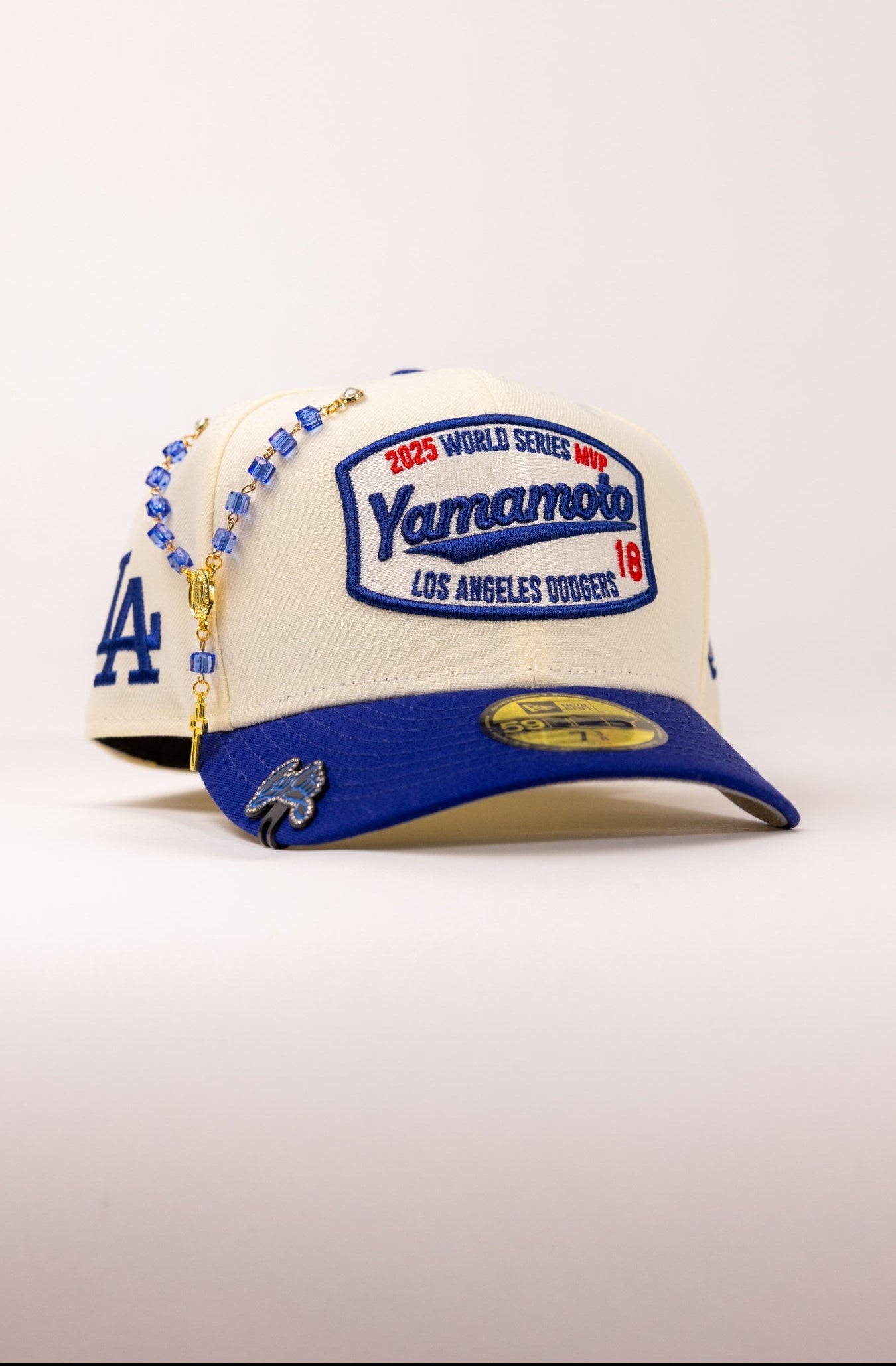 NEW ERA EXCLUSIVE 59FIFTY CHROME/BLUE LOS ANGELES DODGERS W/ YOSHINOBU YAMAMOTO + LA LOGO SIDE PATCH