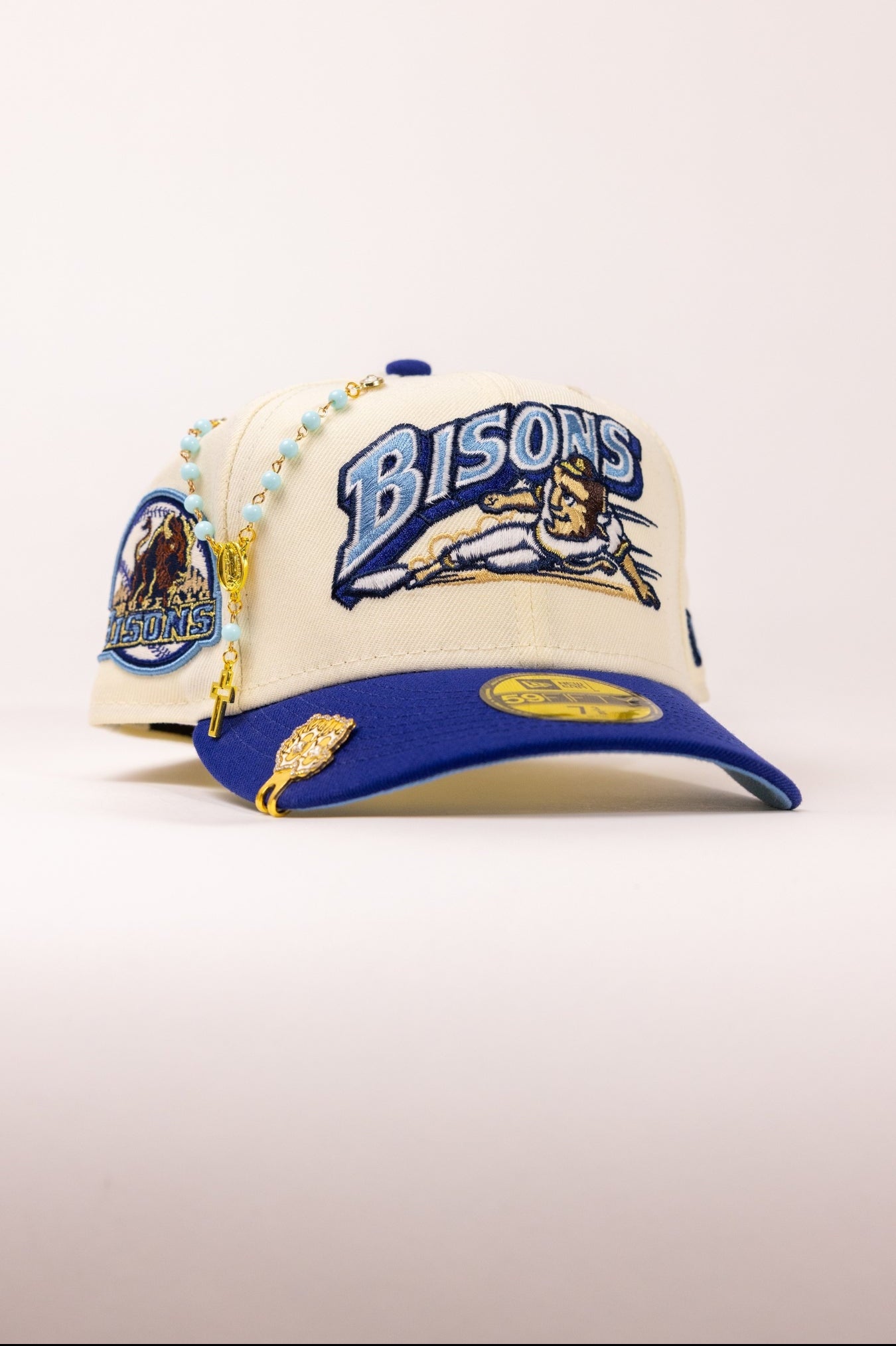 NEW ERA EXCLUSIVE 59FIFTY CHROME/BLUE BUFFALO BISONS W/ "BISONS" SIDE PATCH