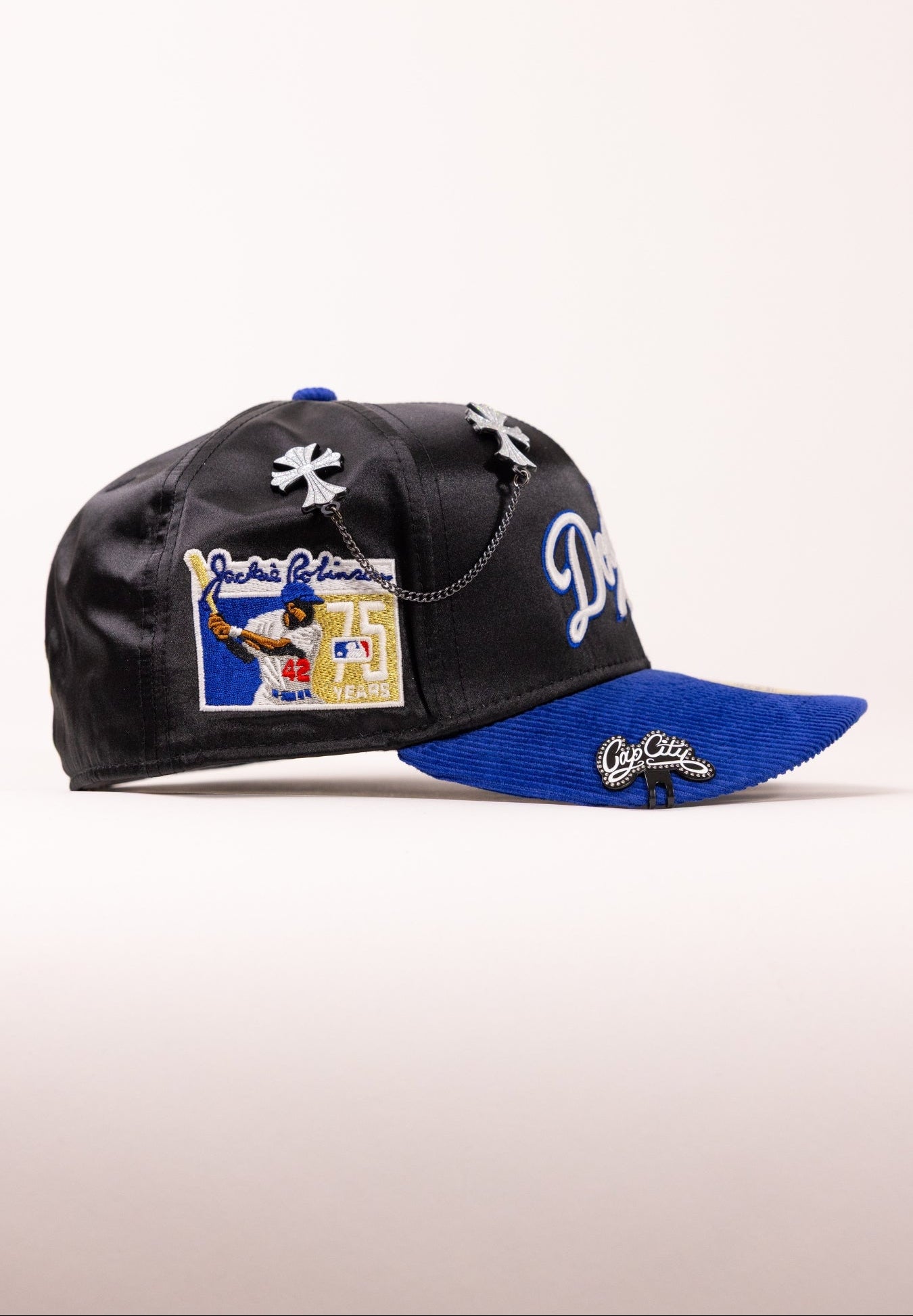 NEW ERA EXCLUSIVE 59FIFTY SATIN/CORDUROY LOS ANGELES DODGERS SCRIPT W/ JACKIE ROBINSON SIDE PATCH