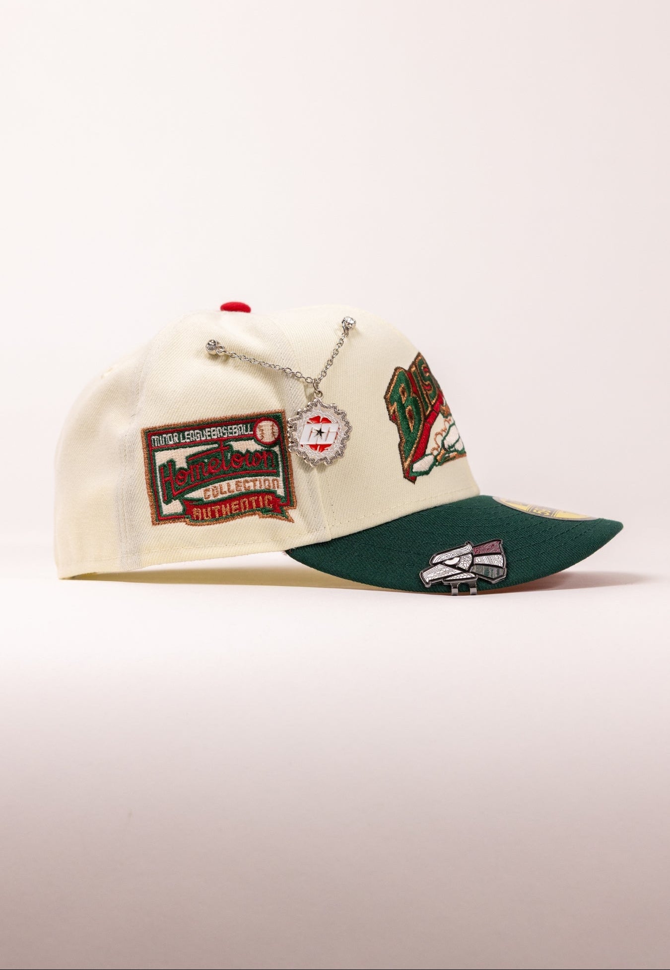 NEW ERA EXCLUSIVE 59FIFTY CHROME/FOREST GREEN BUFFALO BISONS W/ HOMETOWN COLLECTION PATCH