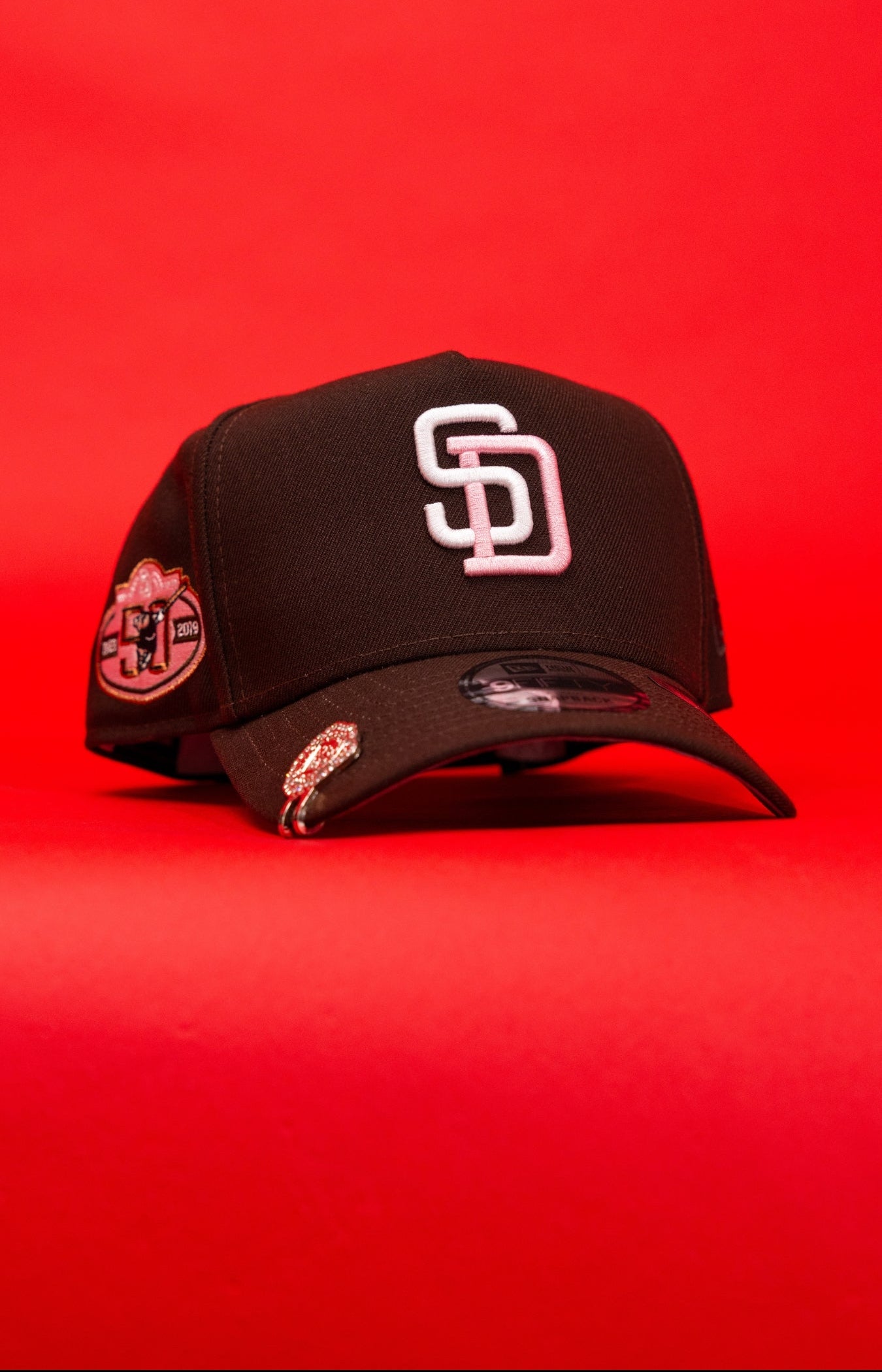 NEW ERA 9FIFTY A-FRAME DARK BROWN SAN DIEGO PADRES SNAPBACK W/ 50TH ANNIVERSARY SIDE PATCH