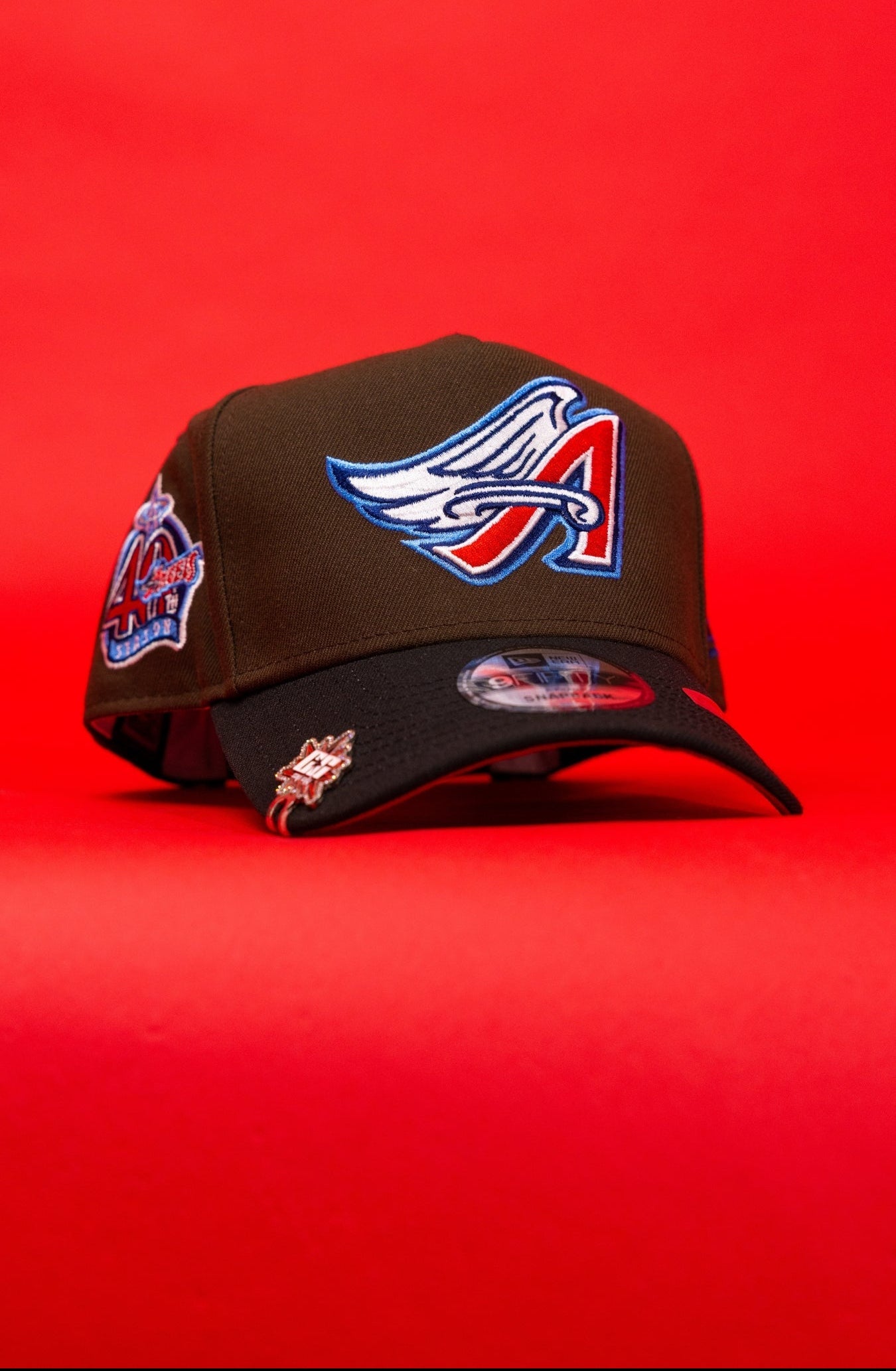 NEW ERA 9FIFTY A-FRAME BROWN/BLACK ANAHEIM ANGELS SNAPBACK W/ 40TH ANNIVERSARY SIDE PATCH