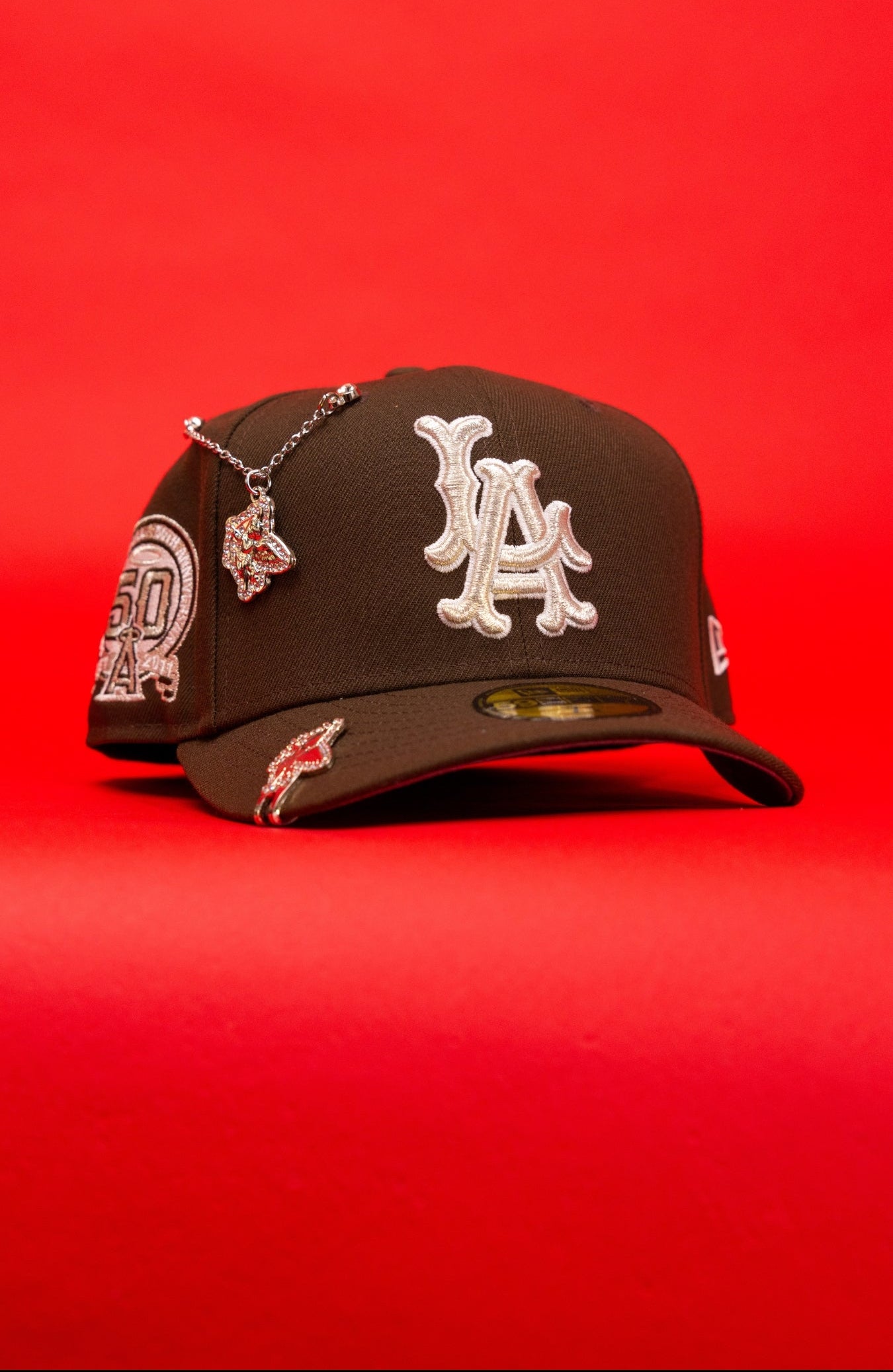 NEW ERA EXCLUSIVE 59FIFTY BROWN LOS ANGELES ANGELS W/ 50TH ANNIVERSARY SIDE PATCH