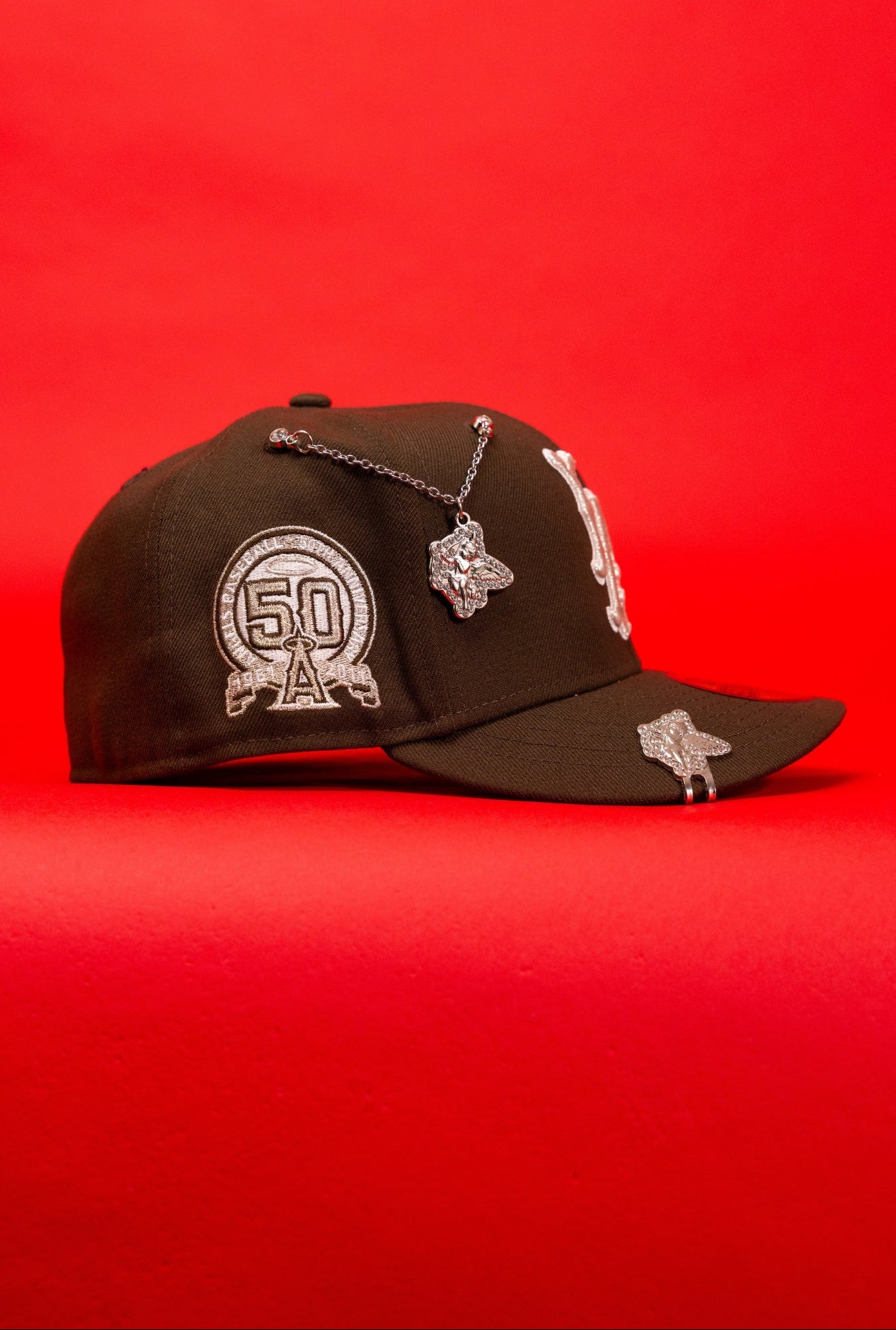 NEW ERA EXCLUSIVE 59FIFTY BROWN LOS ANGELES ANGELS W/ 50TH ANNIVERSARY SIDE PATCH
