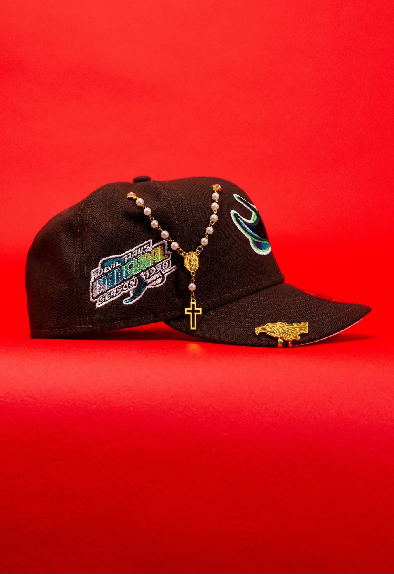 NEW ERA EXCLUSIVE 59FIFTY DARK BROWN TAMPA BAY DEVILRAYS W/ 1998 INAUGURAL SEASON SIDE PATCH