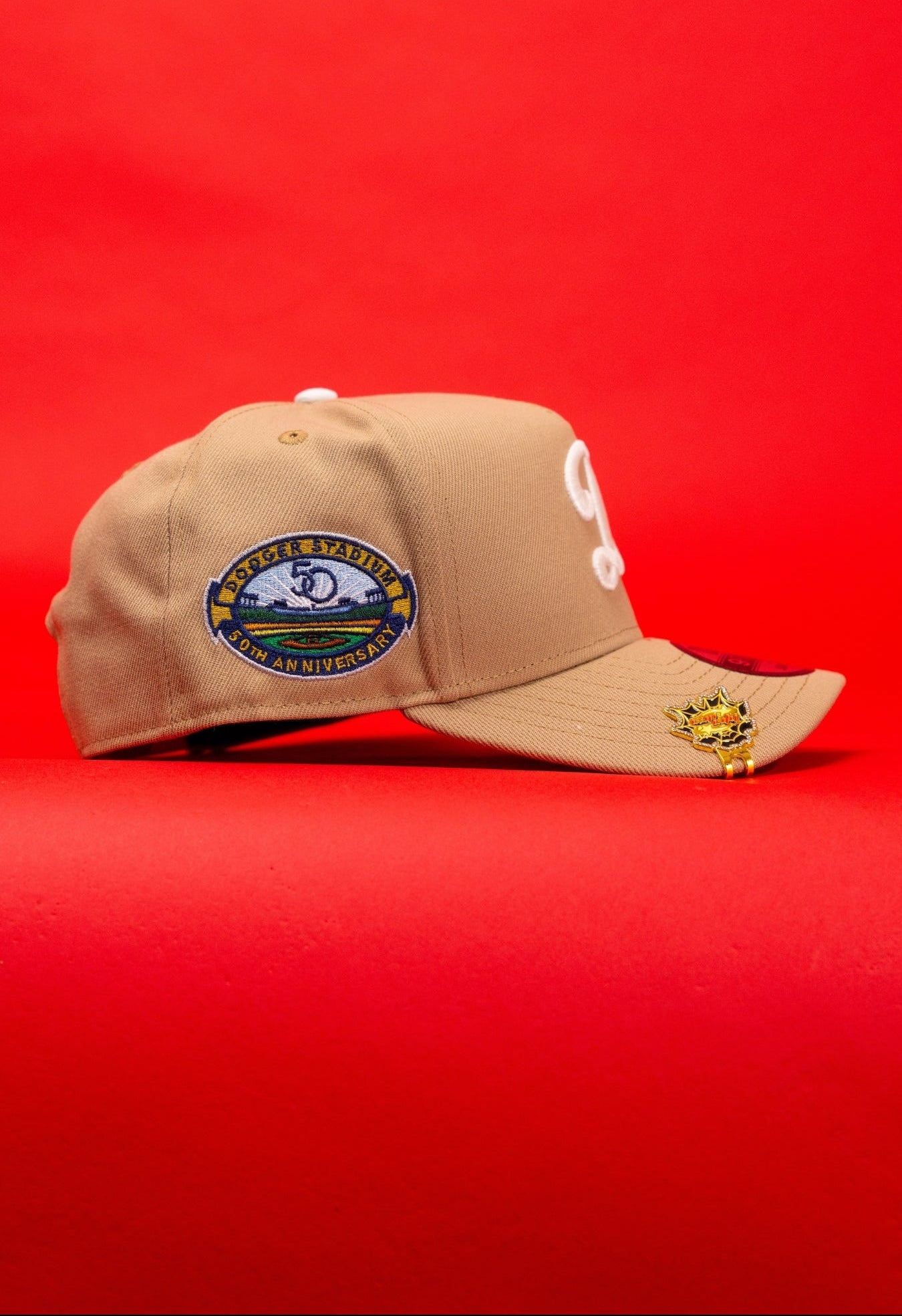 NEW ERA 9FIFTY A-FRAME BEIGE LOS ANGELES DODGERS SNAPBACK W/ 50TH ANNIVERSARY SIDE PATCH