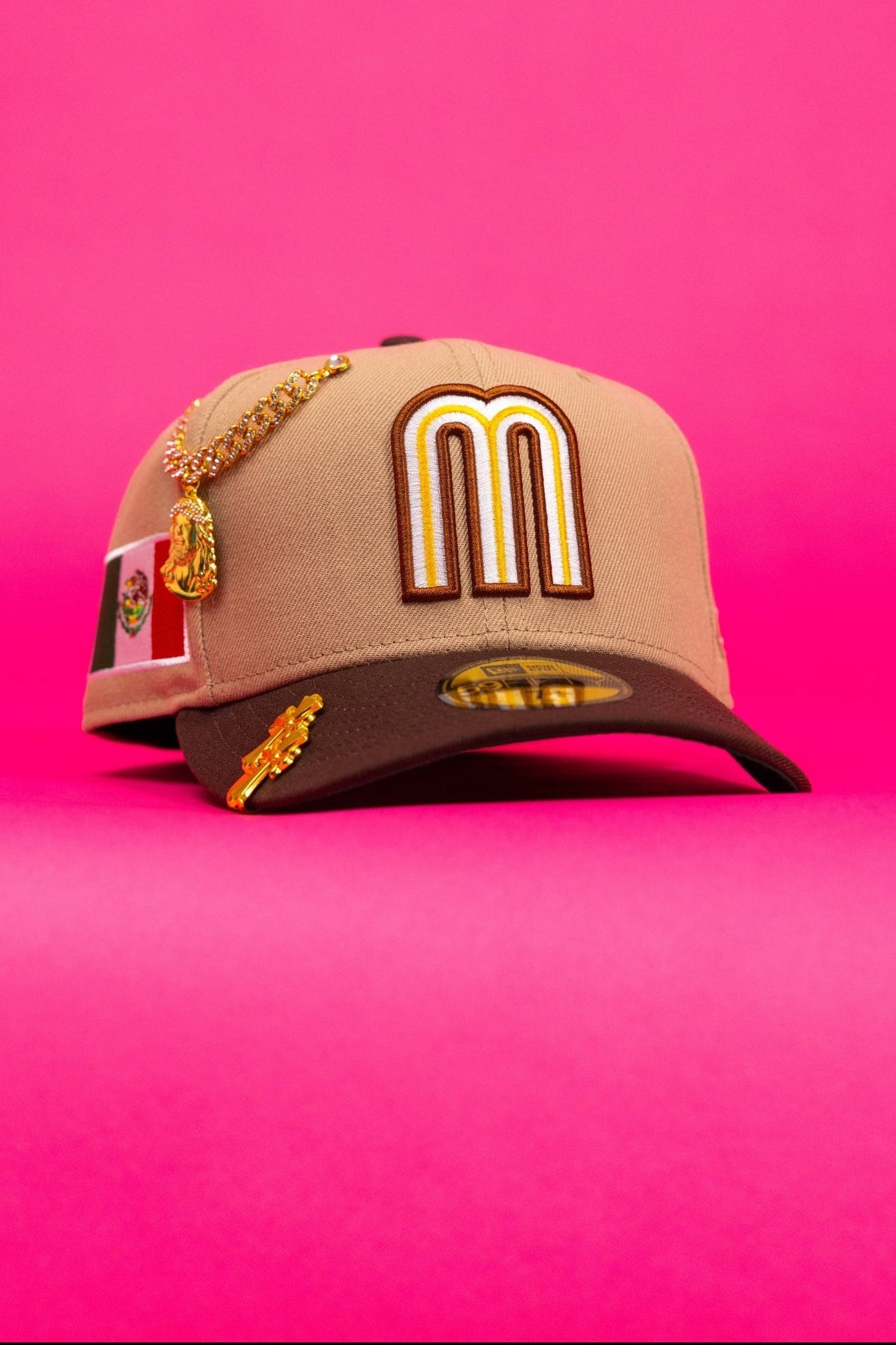 NEW ERA EXCLUSIVE 59FIFTY CAMEL BROWN 2026 WBC MEXICO W/ "MEXICAN FLAG" SIDE PATCH