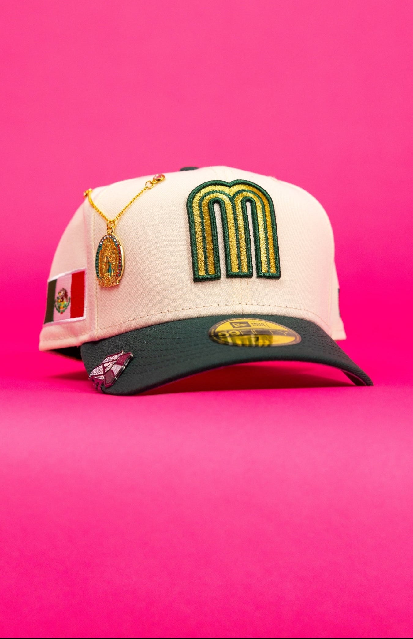 NEW ERA EXCLUSIVE 59FIFTY CHROME/FOREST GREEN 2026 MEXICO WBC W/ "MEXICAN FLAG" SIDE PATCH