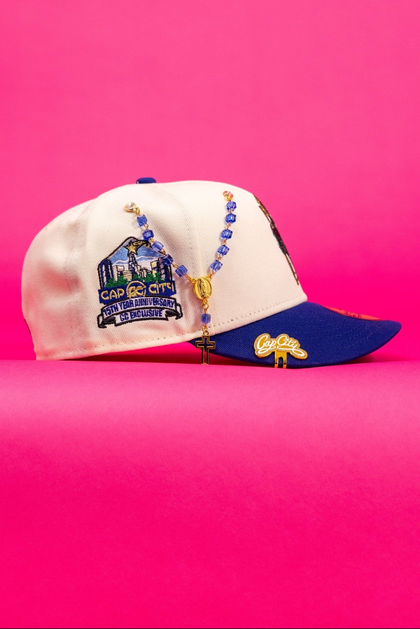 NEW ERA EXCLUSIVE 59FIFTY CHROME/BLUE "SAN JUDAS TADEO" W/ 15TH ANNIERSARY SIDE PATCH